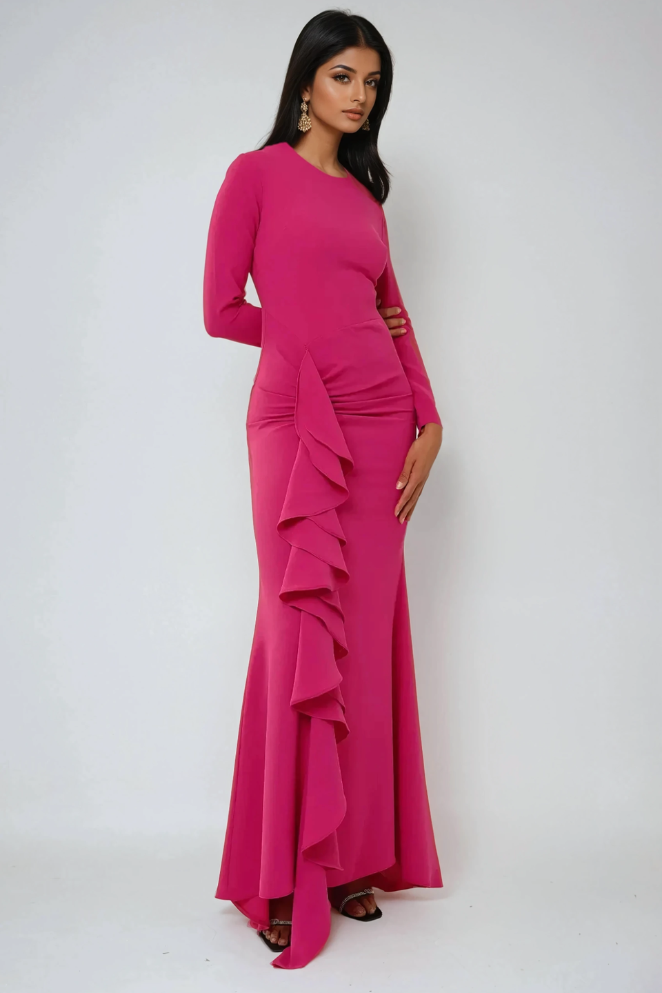 Exclusive Tailored Maxi Dress with Ruffle Details