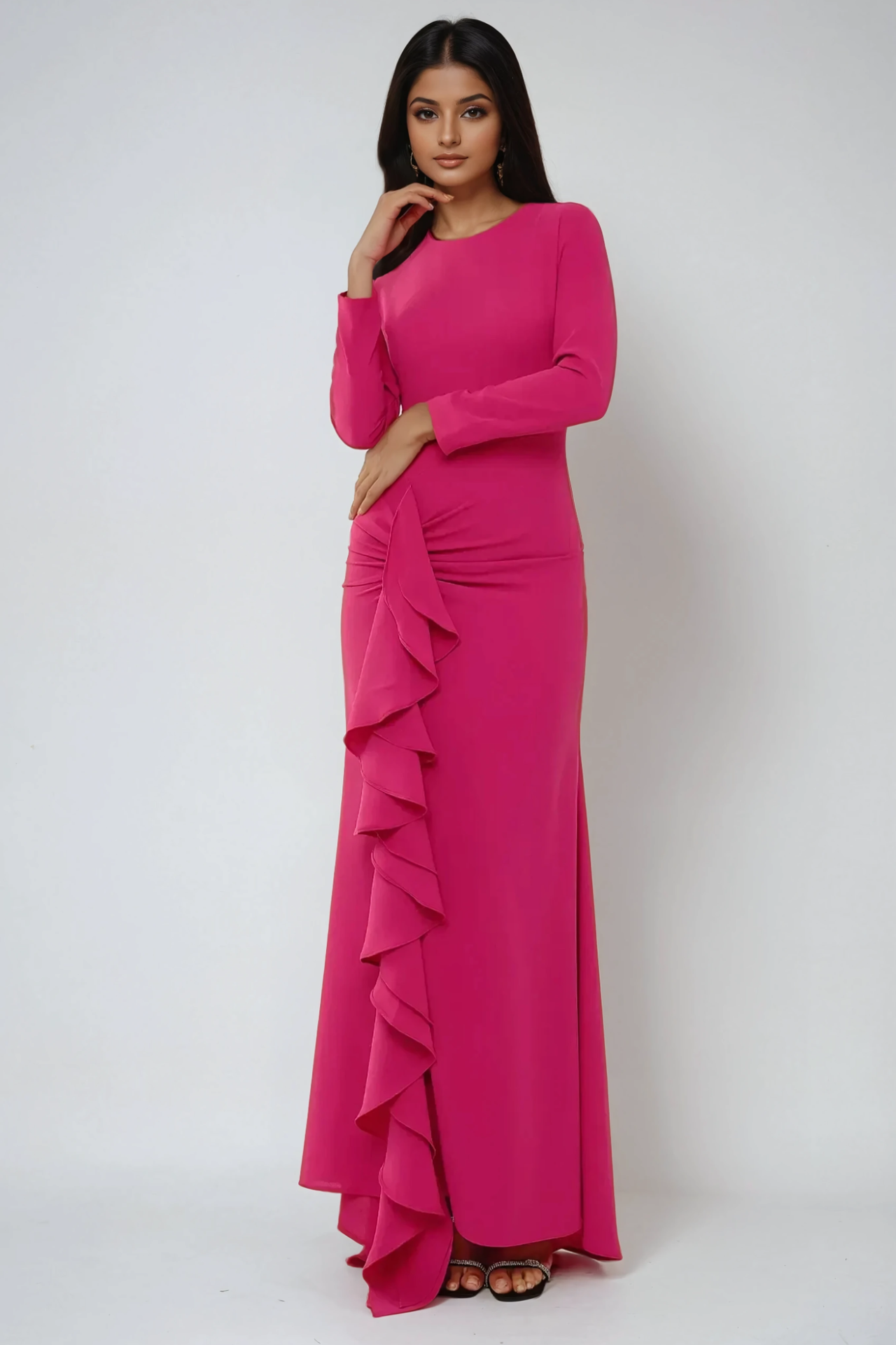 Exclusive Tailored Maxi Dress with Ruffle Details