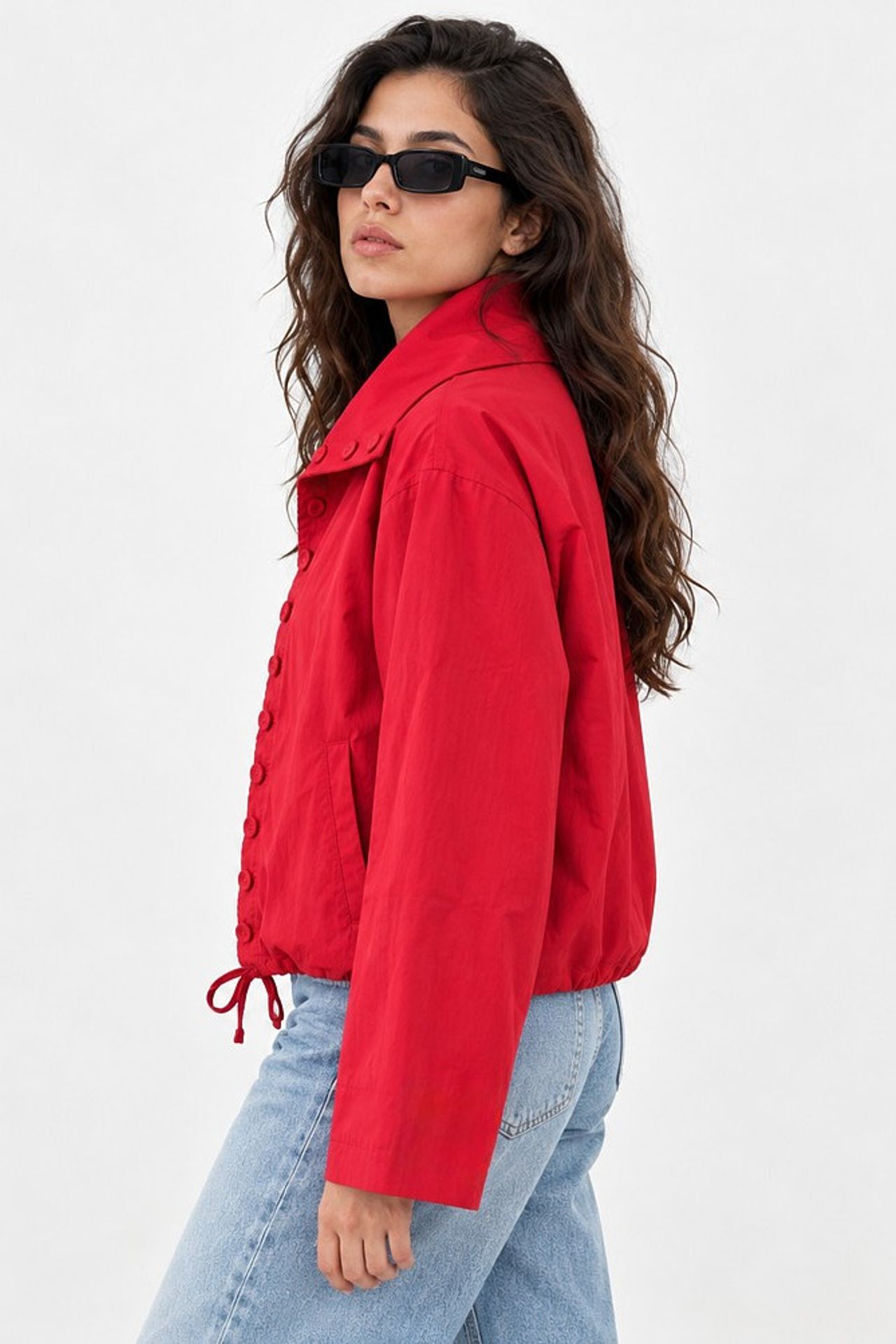 Oversized Button-Up Trench Coat with Stand Collar 2
