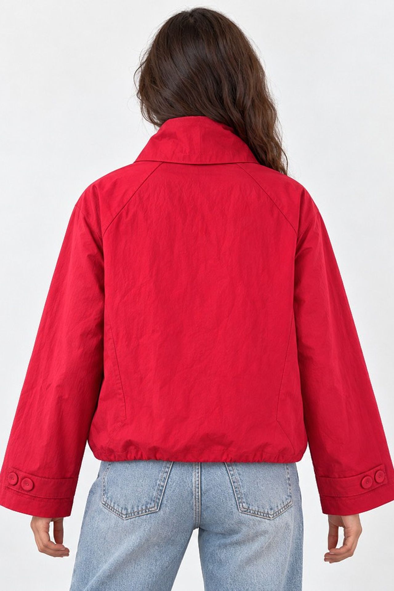 Oversized Button-Up Trench Coat with Stand Collar 4