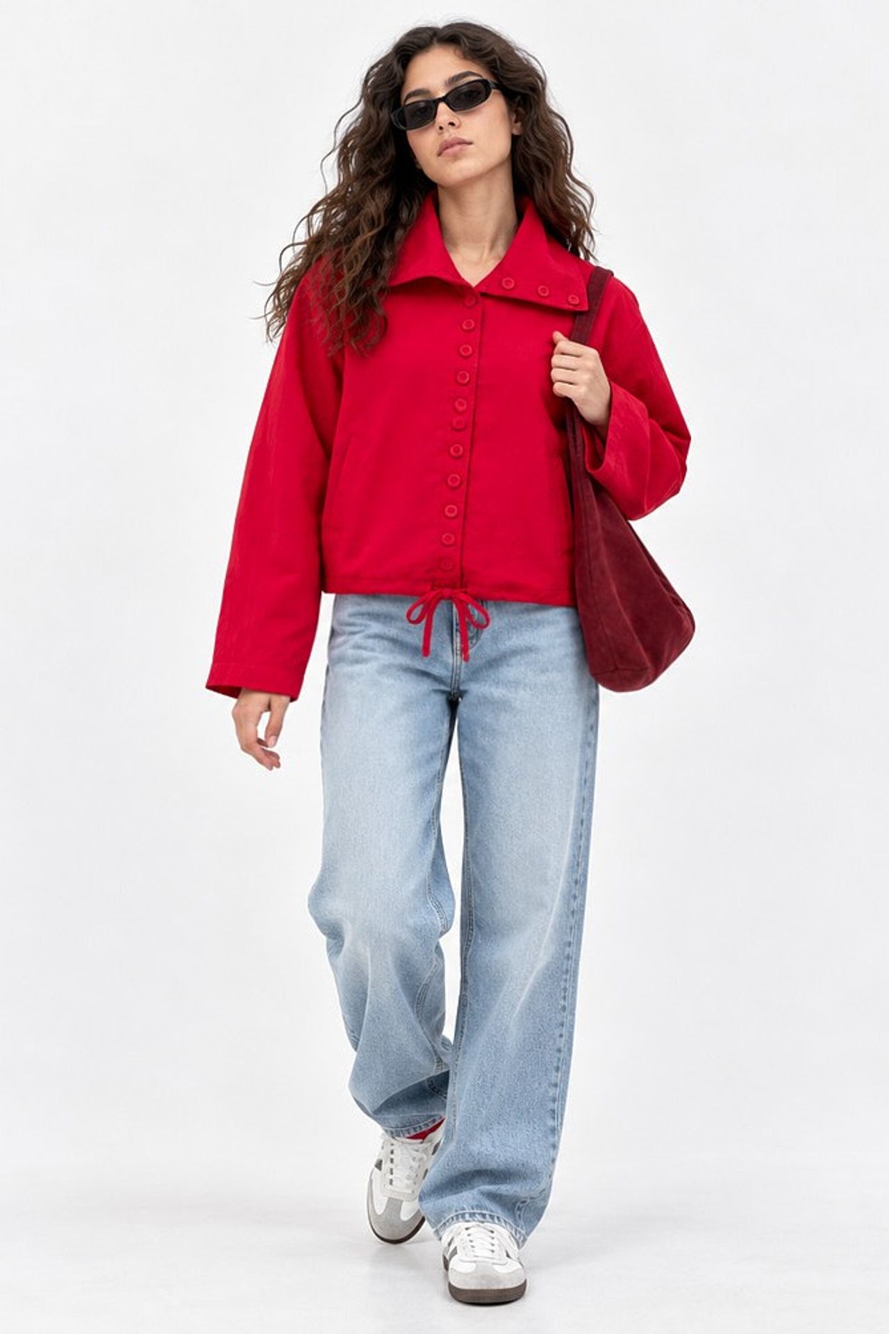 Oversized Button-Up Trench Coat with Stand Collar 5