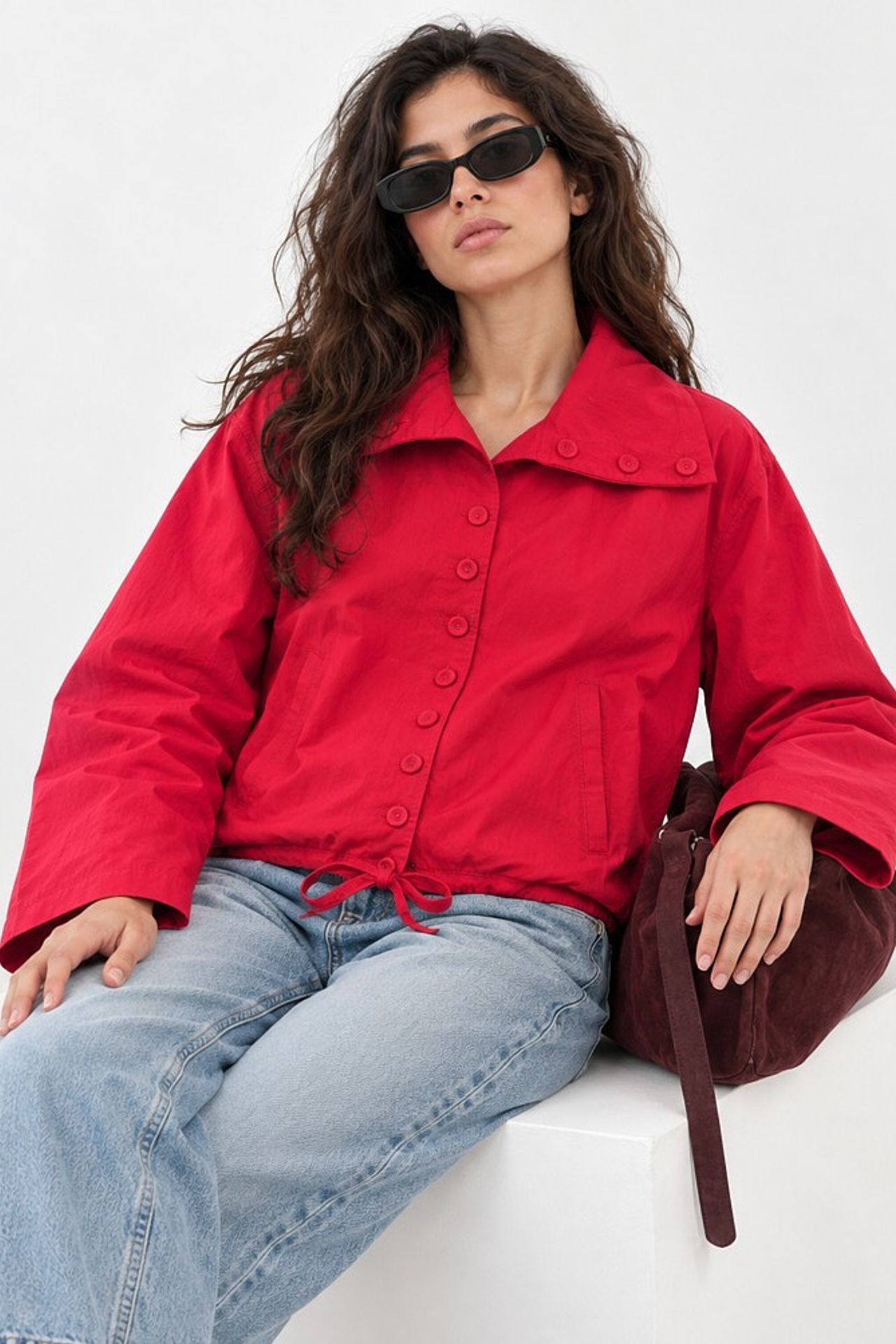 Oversized Button-Up Trench Coat with Stand Collar 3