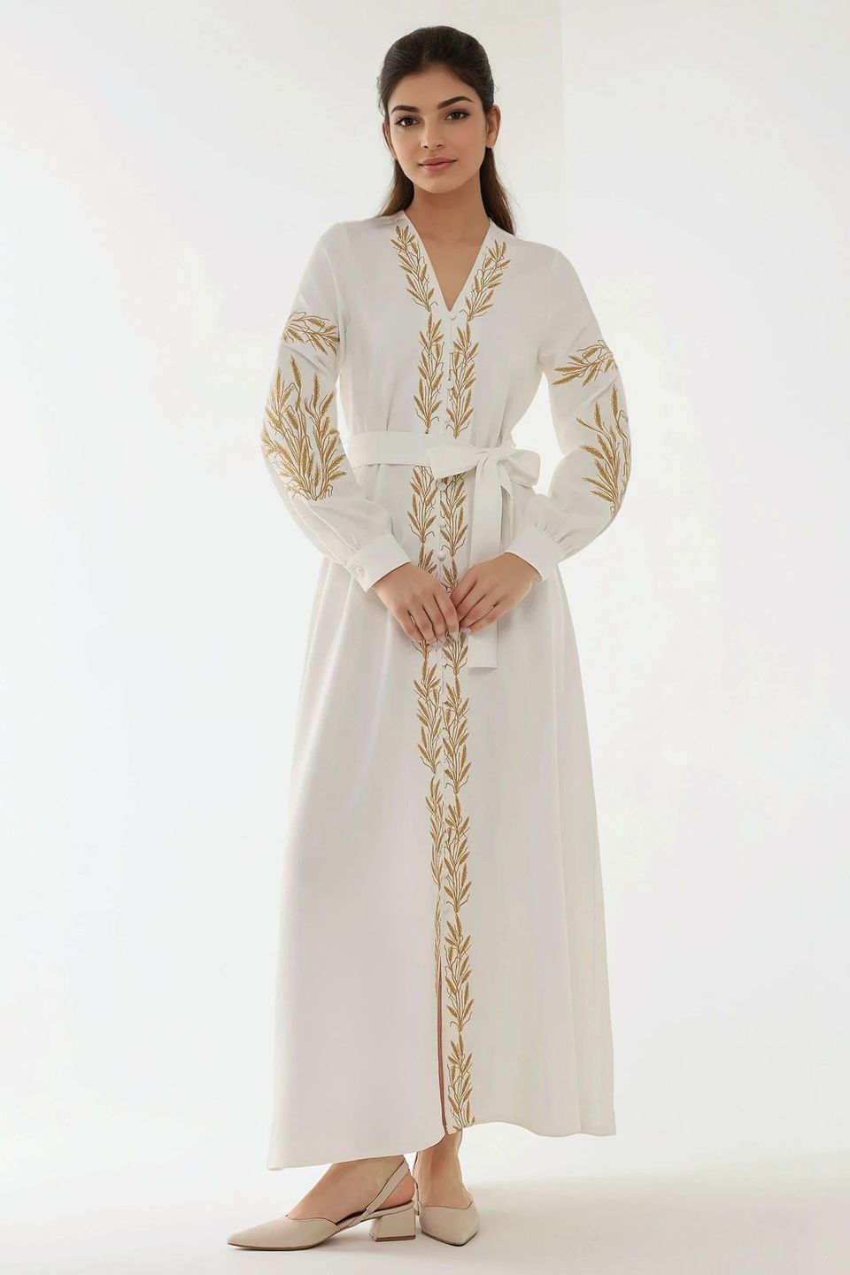 Embroidered V-Neck Maxi Dress