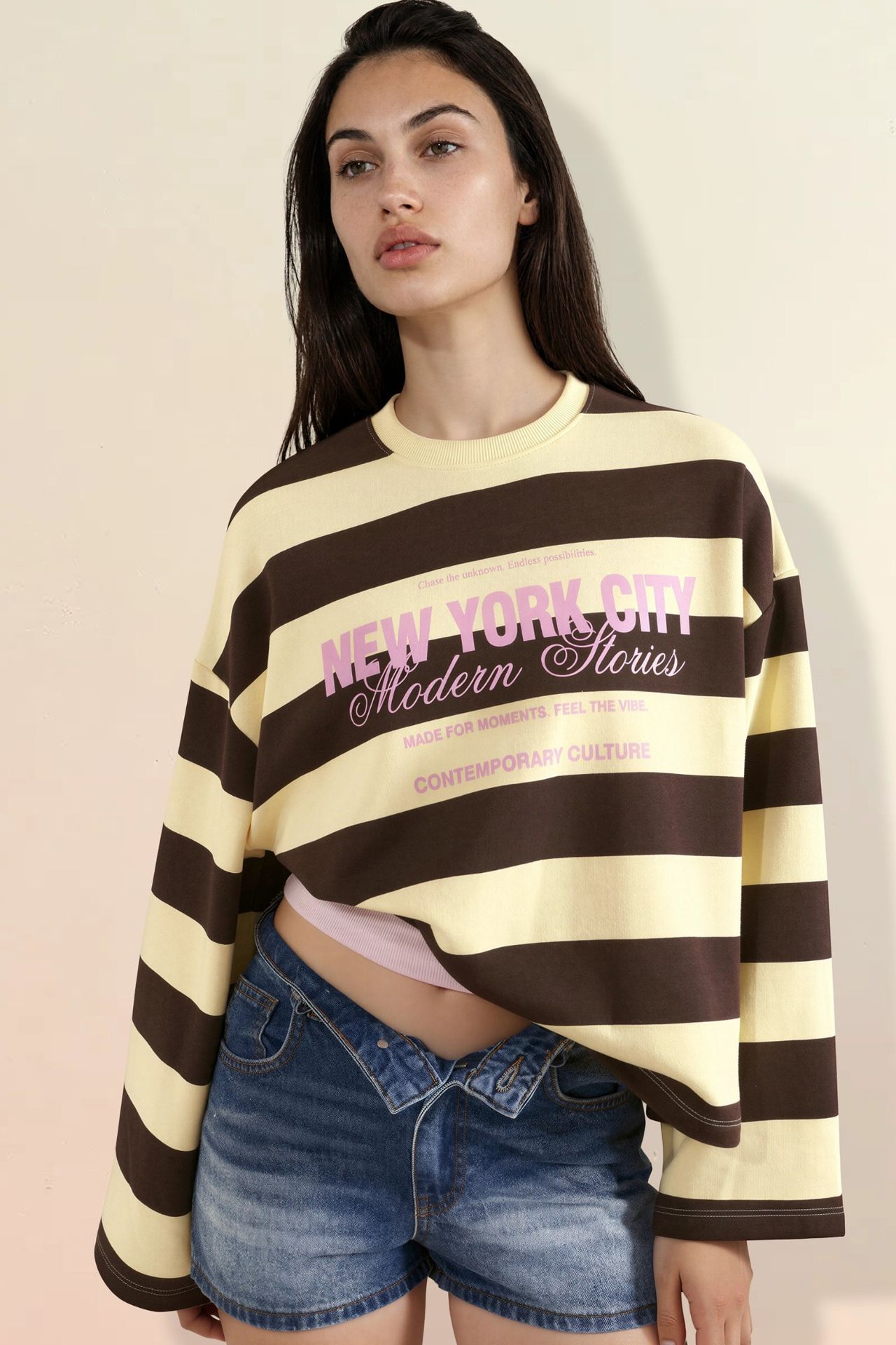 100% Cotton Oversized Striped Sweatshirt