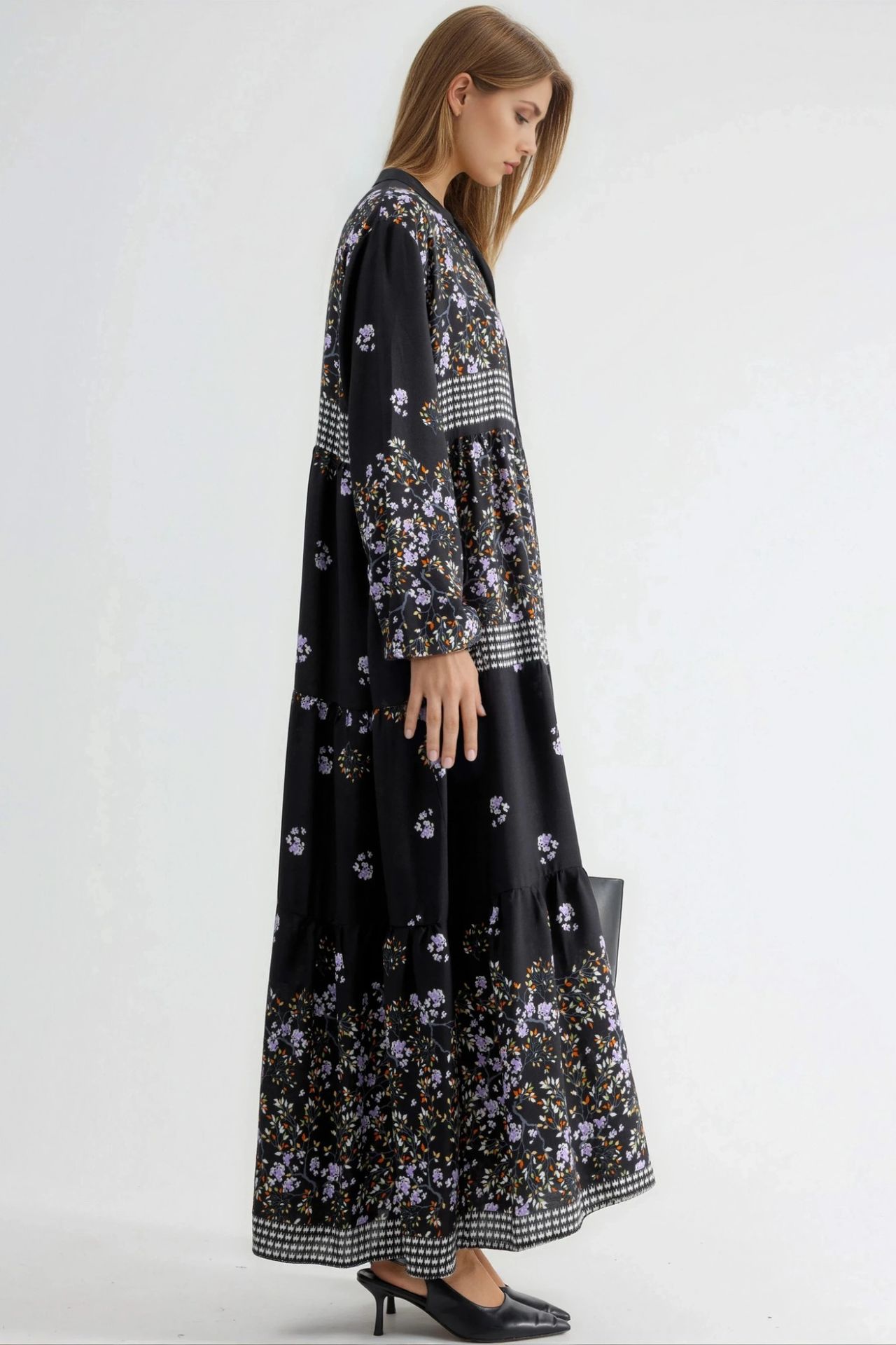Patterned V-Neck Maxi Dress with Button Closure 5