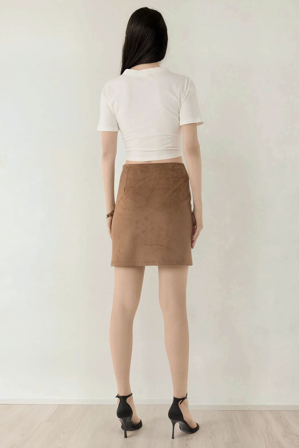 High Waist Mini Suede Skirt with Slit