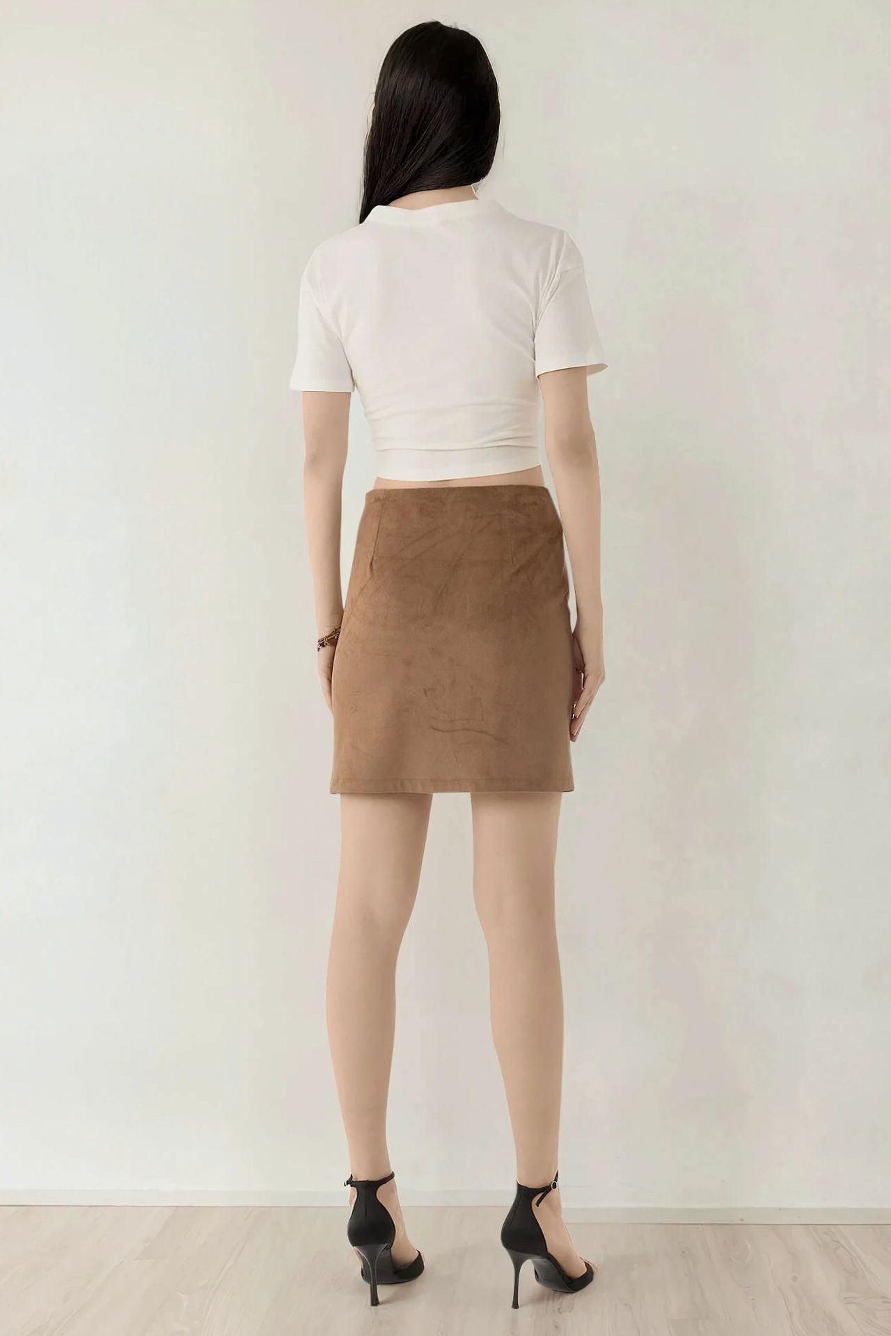 High Waist Mini Suede Skirt with Slit