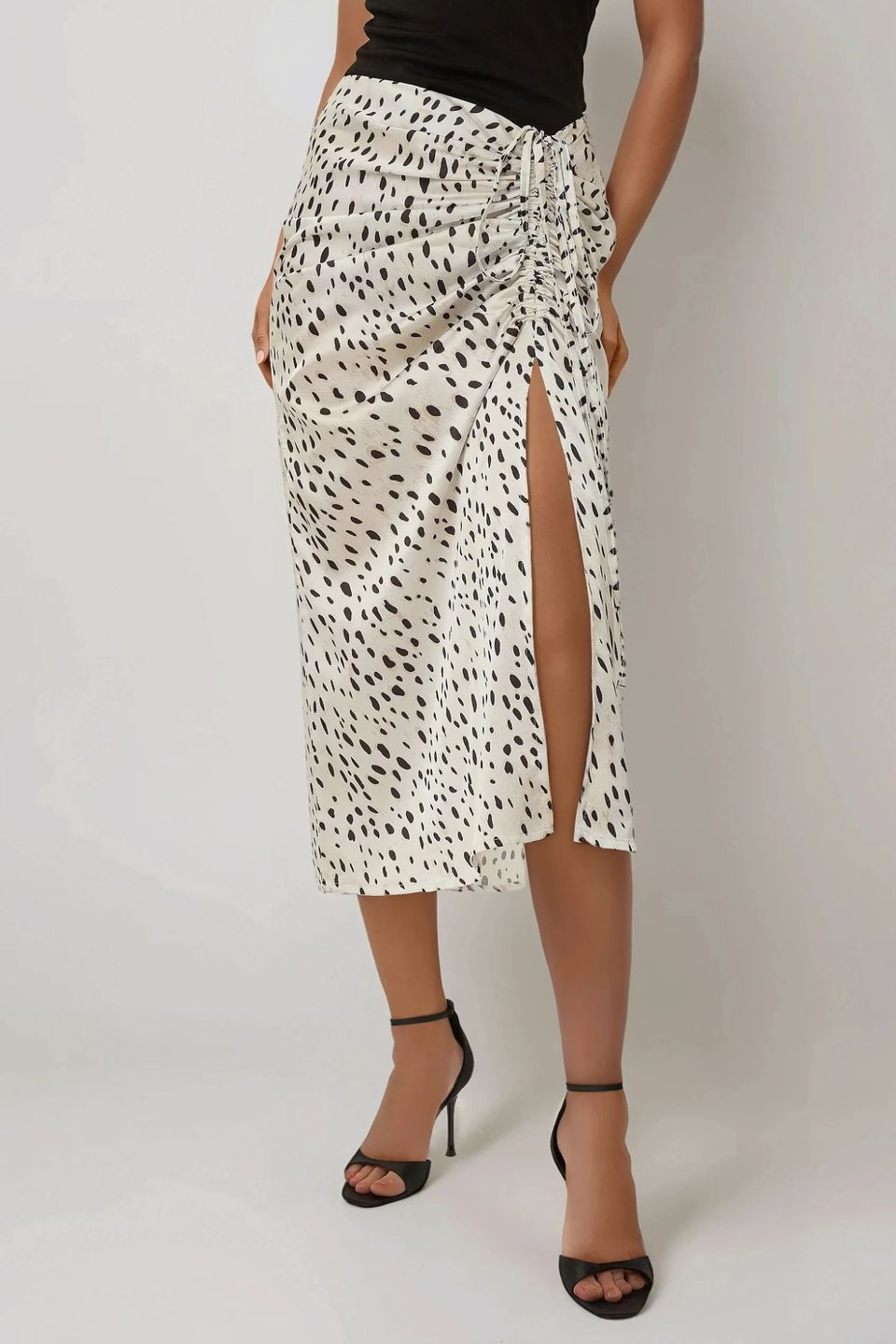 Printed Bodycon Satin Midi Skirt with Slit