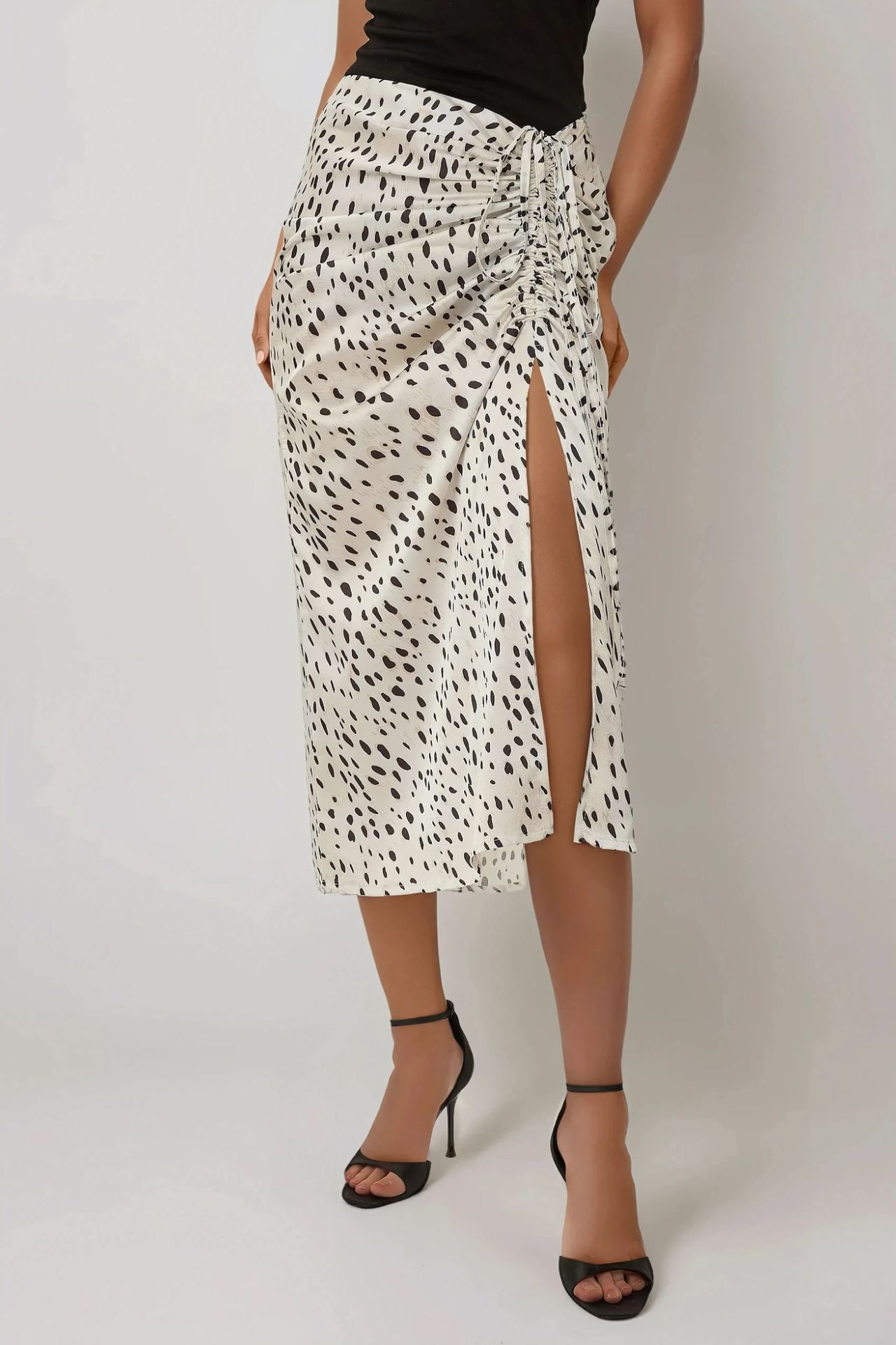 Printed Bodycon Satin Midi Skirt with Slit