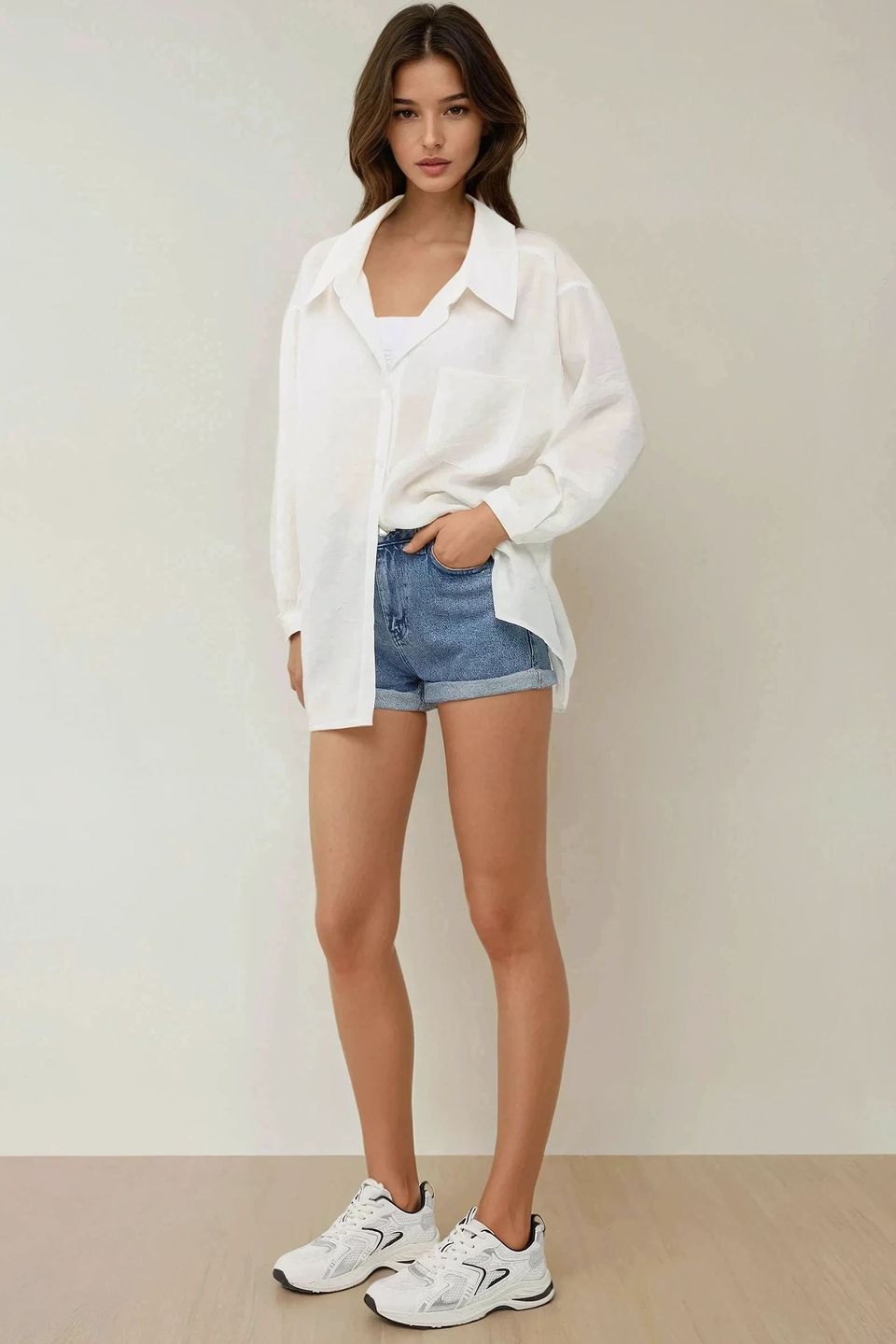 Relaxed Fit Long Sleeve Shirt with Shirt Collar
