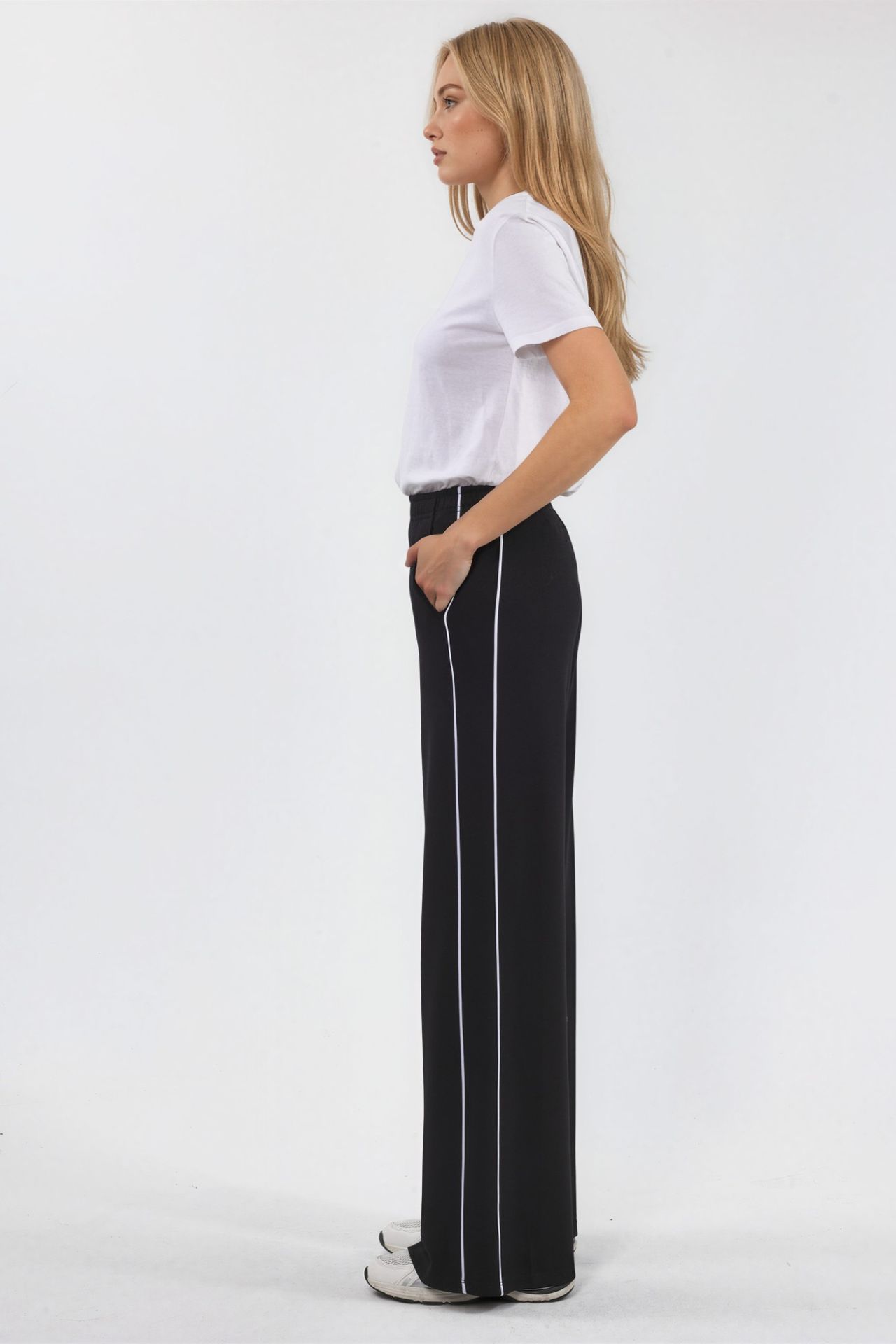 Contrast Binding Detail Modal Touch Wide Leg Pants 4