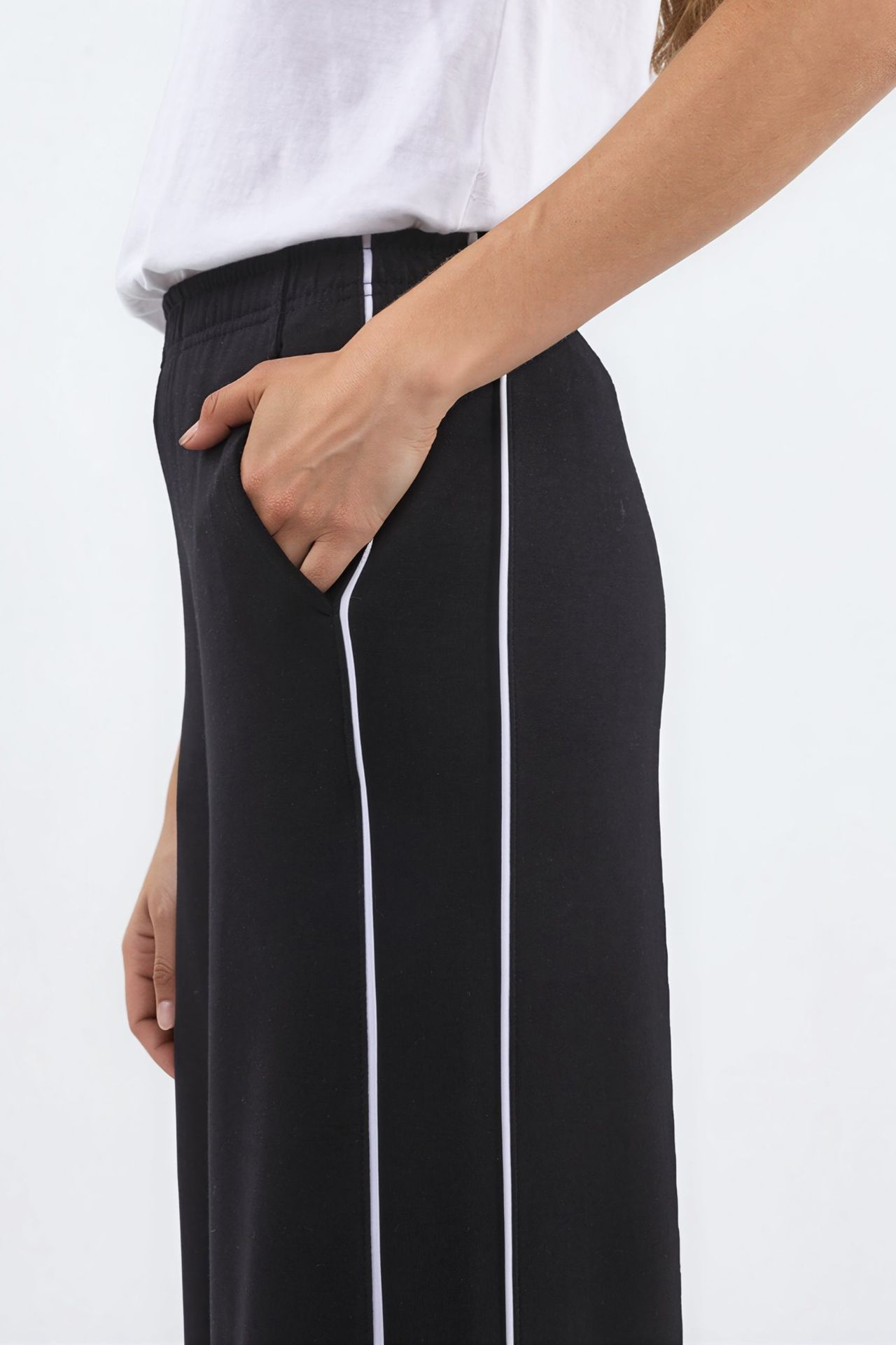 Contrast Binding Detail Modal Touch Wide Leg Pants 5