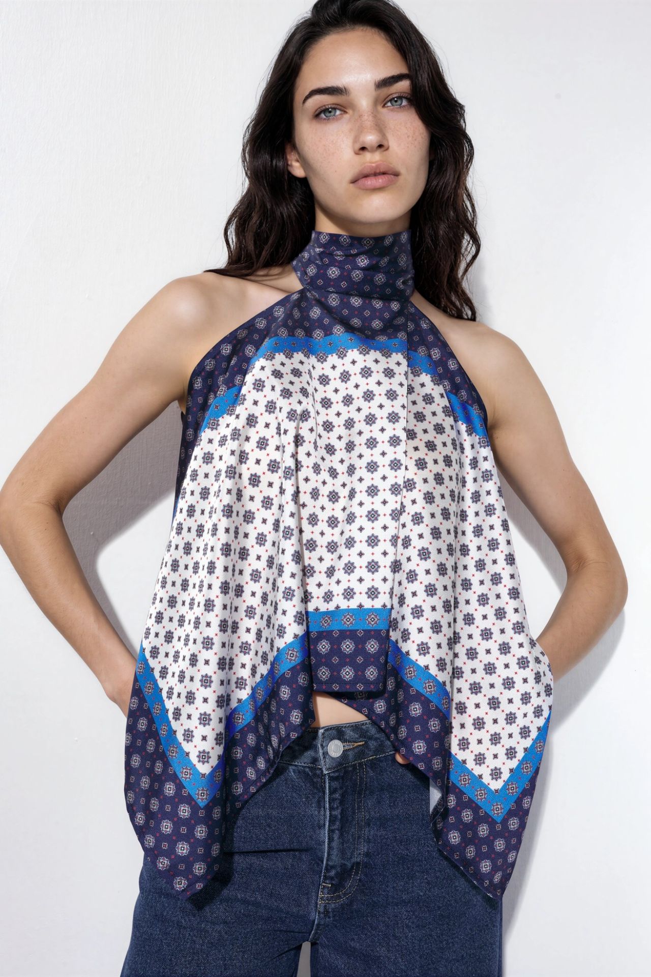 Halter Neck Satin Scarf Top 1
