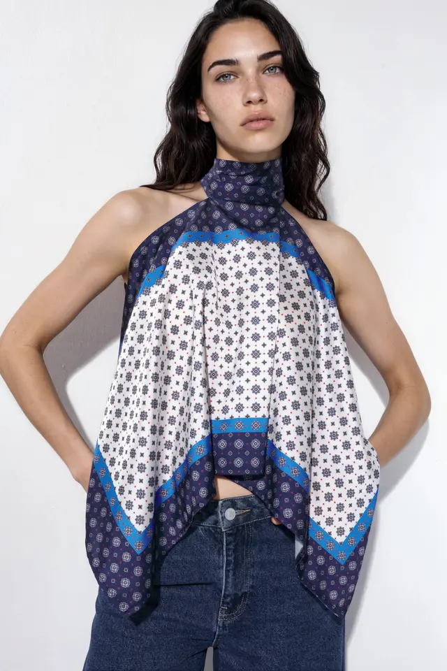 Halter Neck Satin Scarf Top
