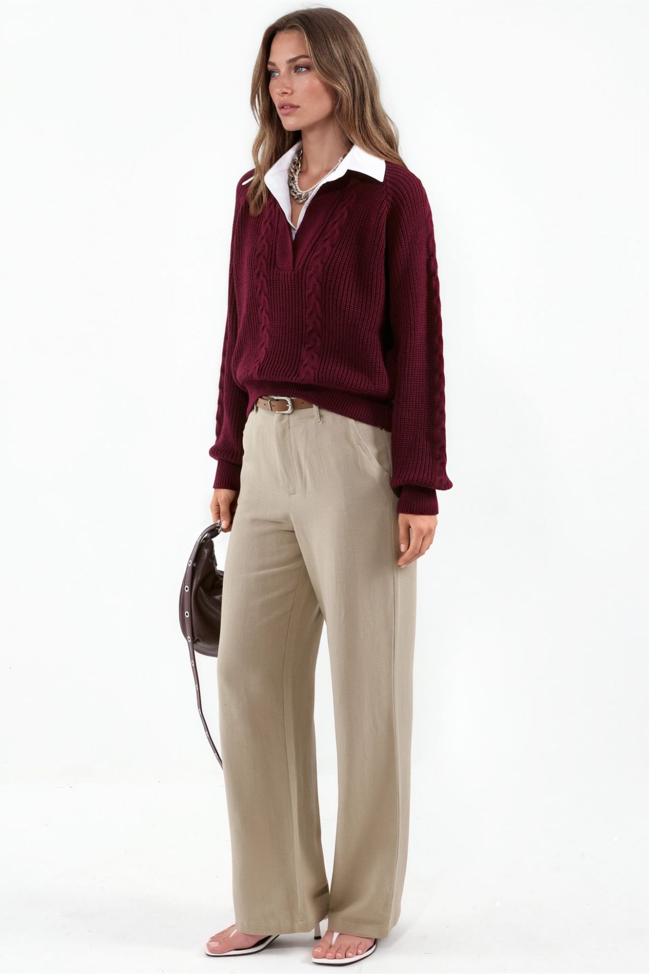 Patterned Knit Sweater with Shirt Collar 3