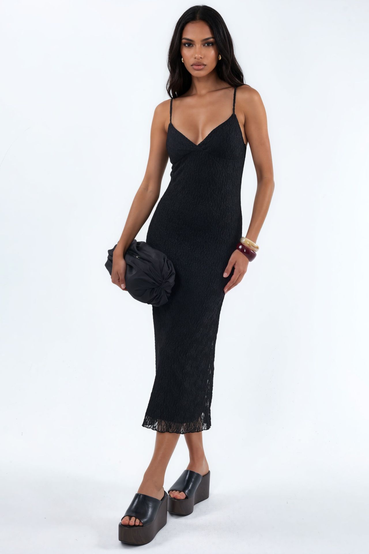 V-Neck Lace Bodycon Midi Dress 1
