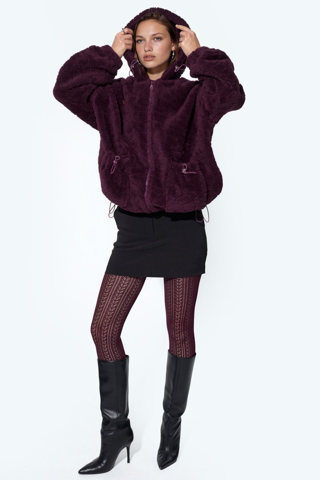 Oversized Hooded Textured Jacket 4