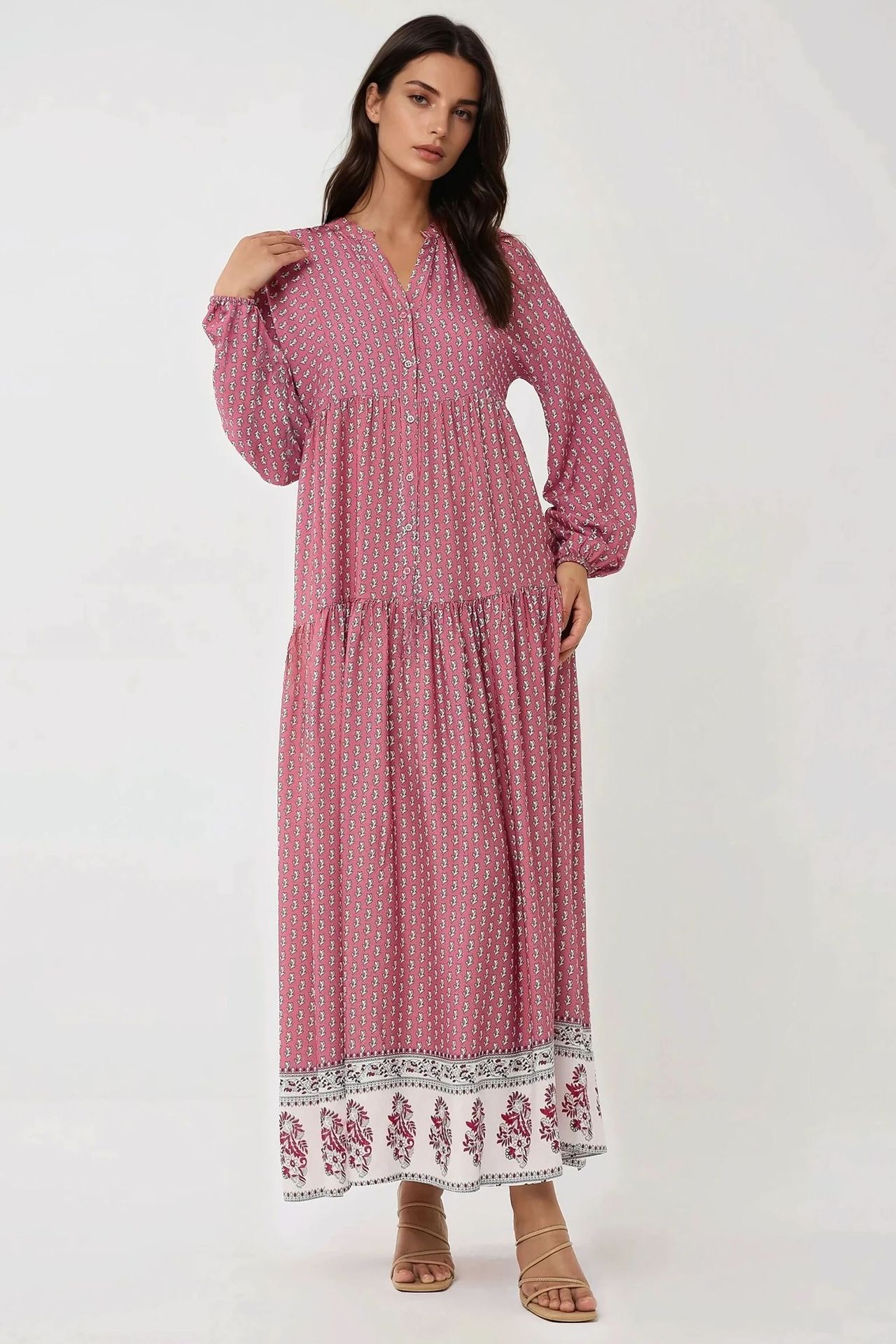 Printed V-Neck Maxi Dress