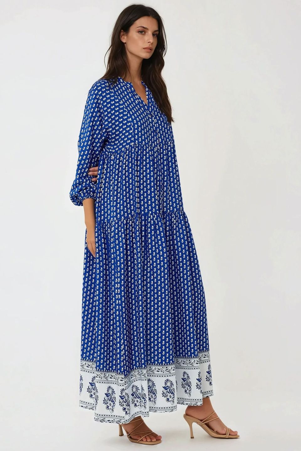 Printed V-Neck Maxi Dress
