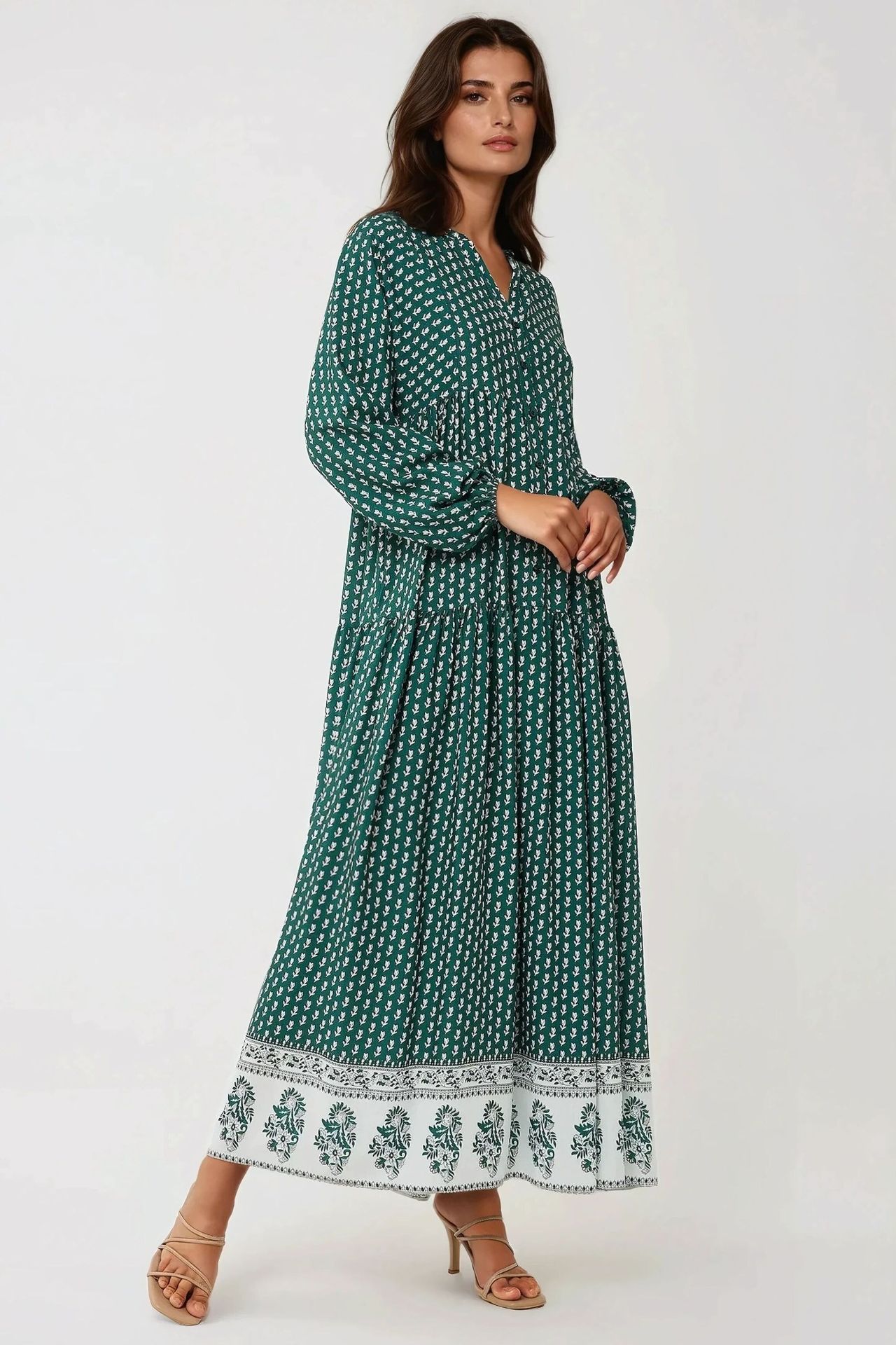 Printed V-Neck Maxi Dress