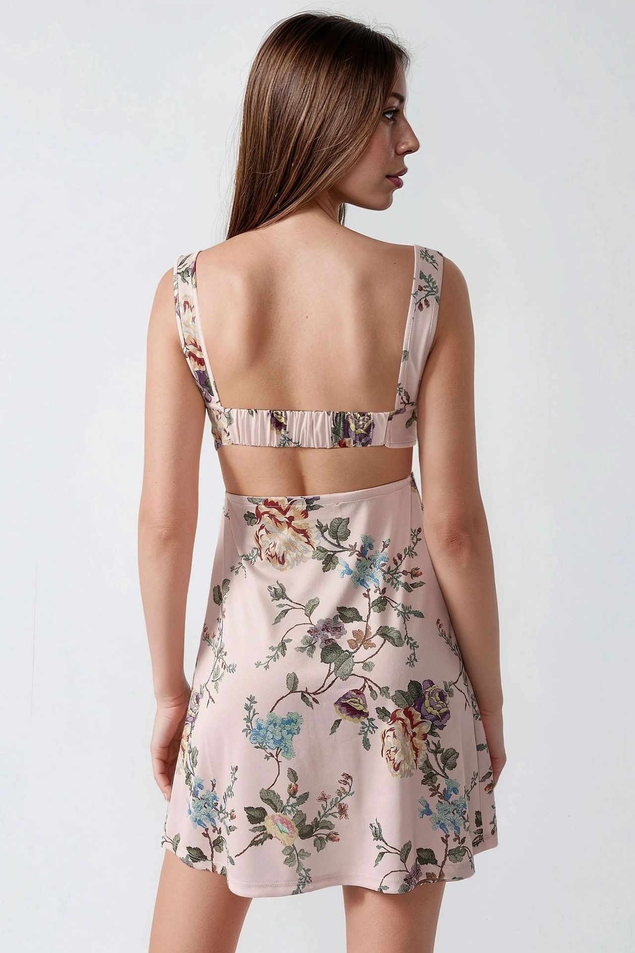 Printed Bodycon Mini Dress with Square Collar