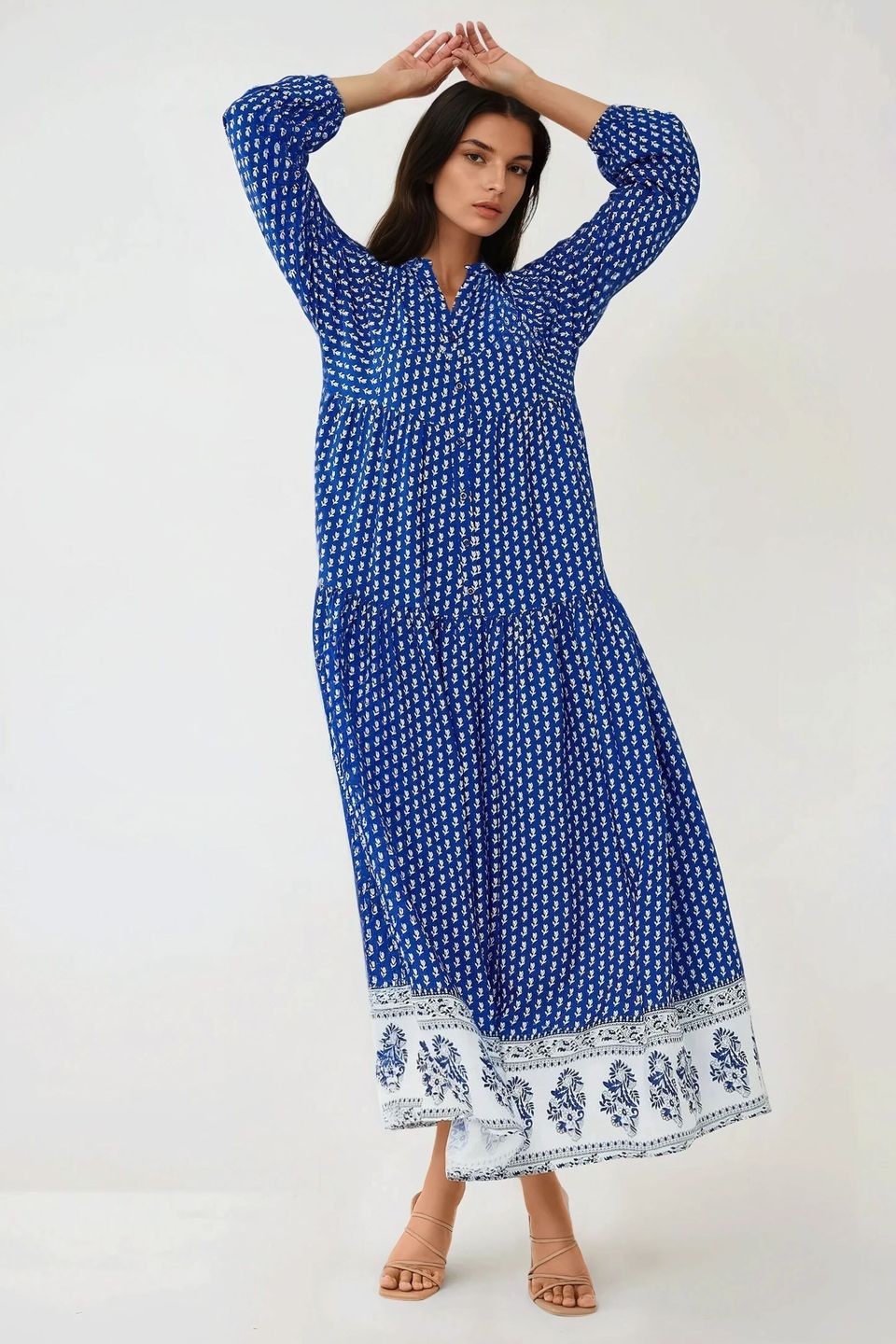 Printed V-Neck Maxi Dress