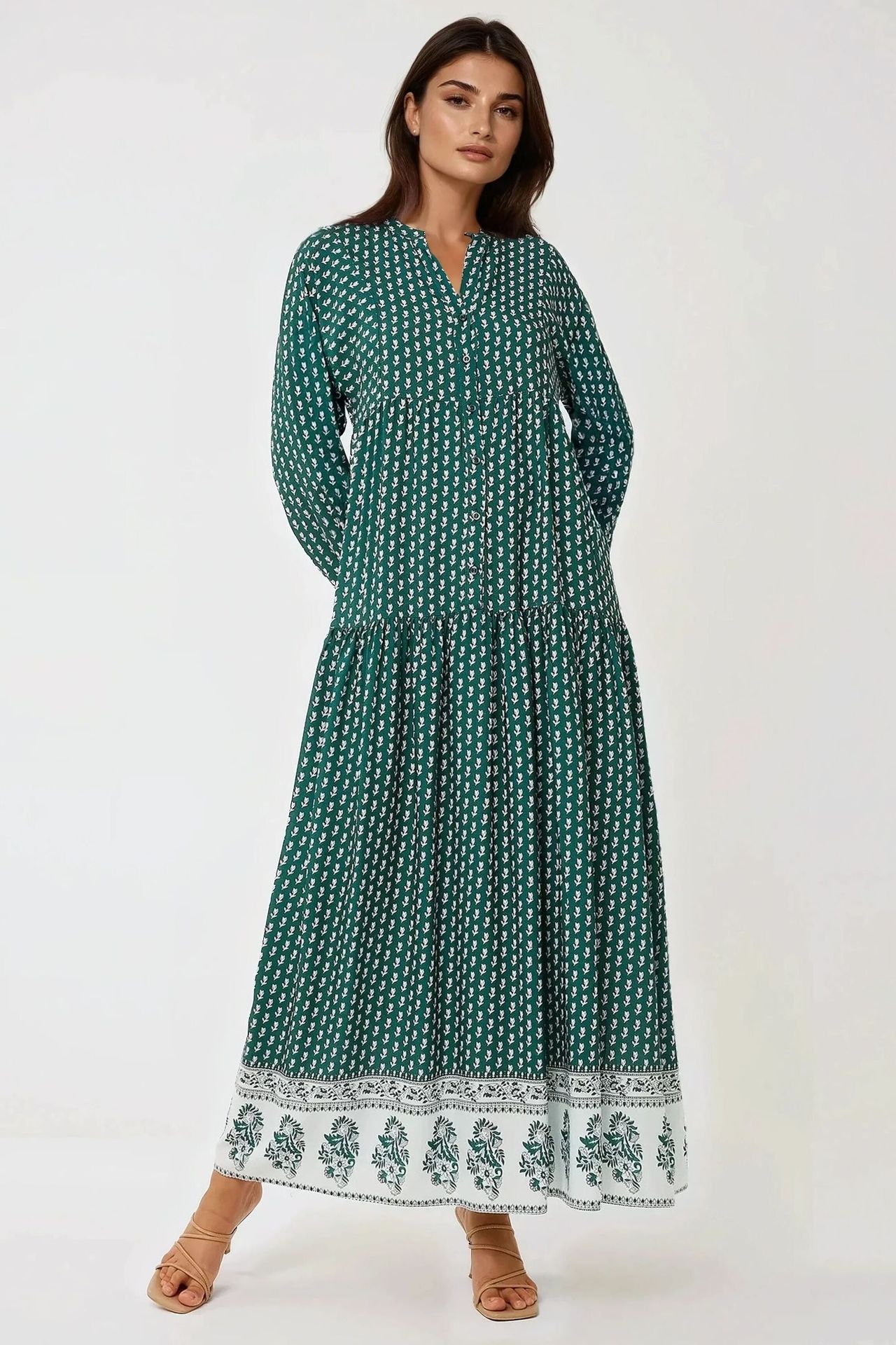Printed V-Neck Maxi Dress