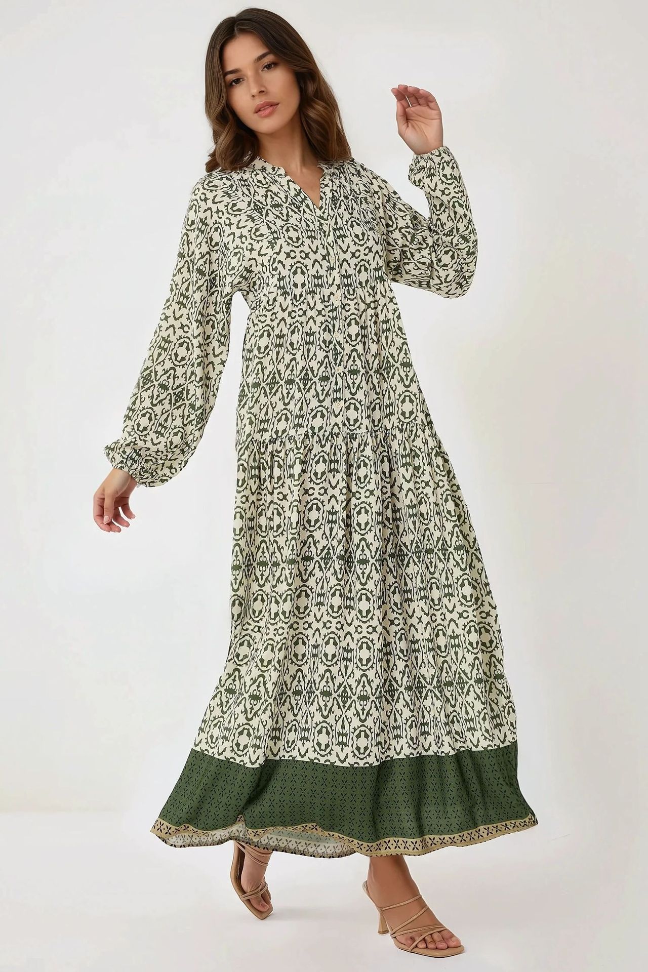 Printed Maxi Dress with Shirt Collar