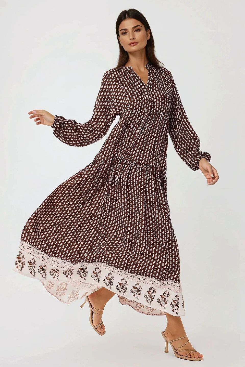 Printed V-Neck Maxi Dress