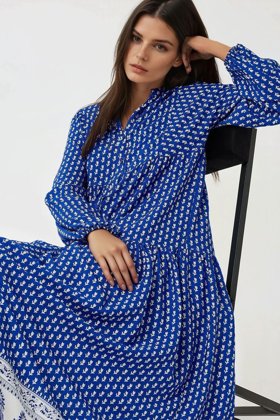 Printed V-Neck Maxi Dress