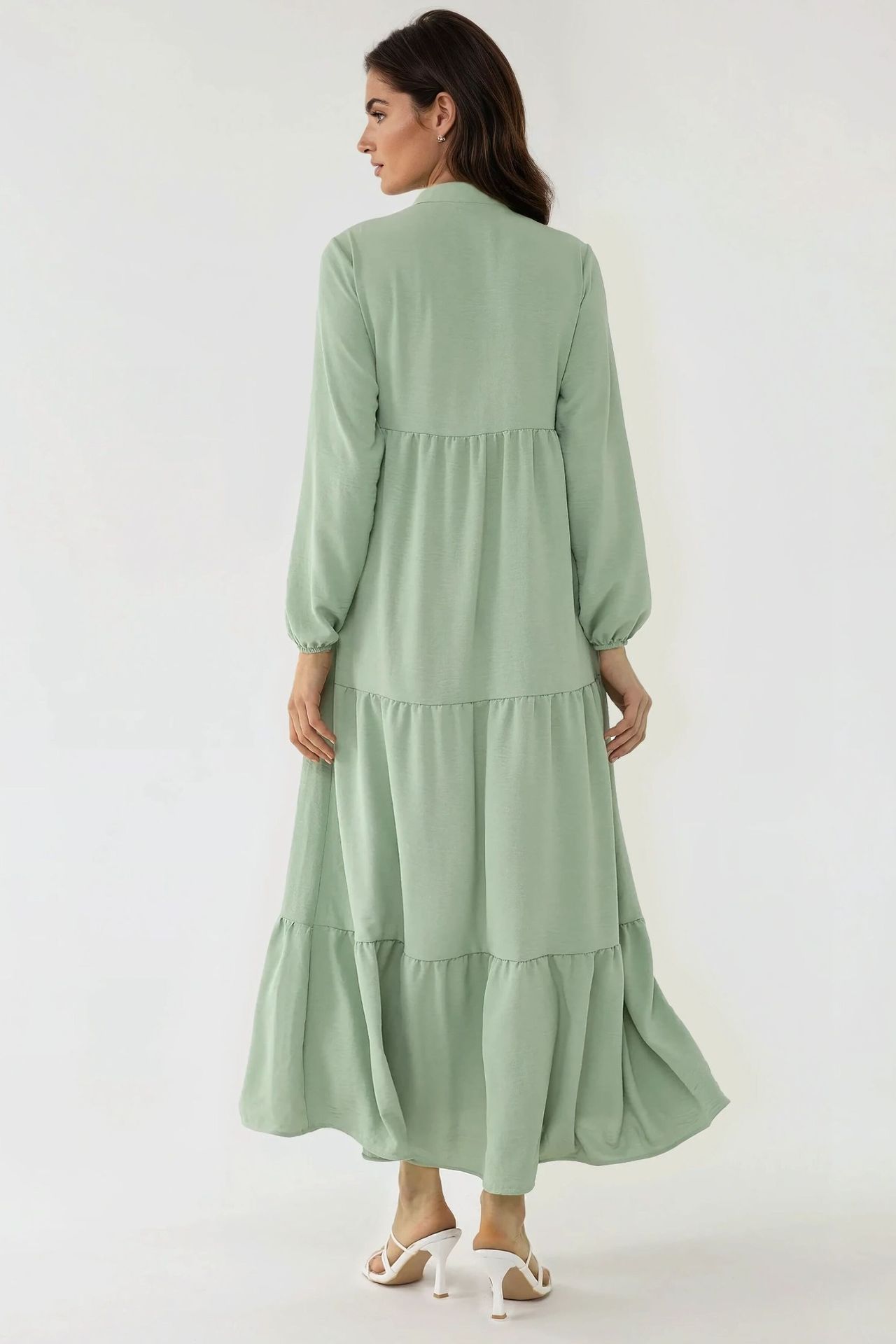 Textured Long Sleeve Crew Neck Maxi Dress