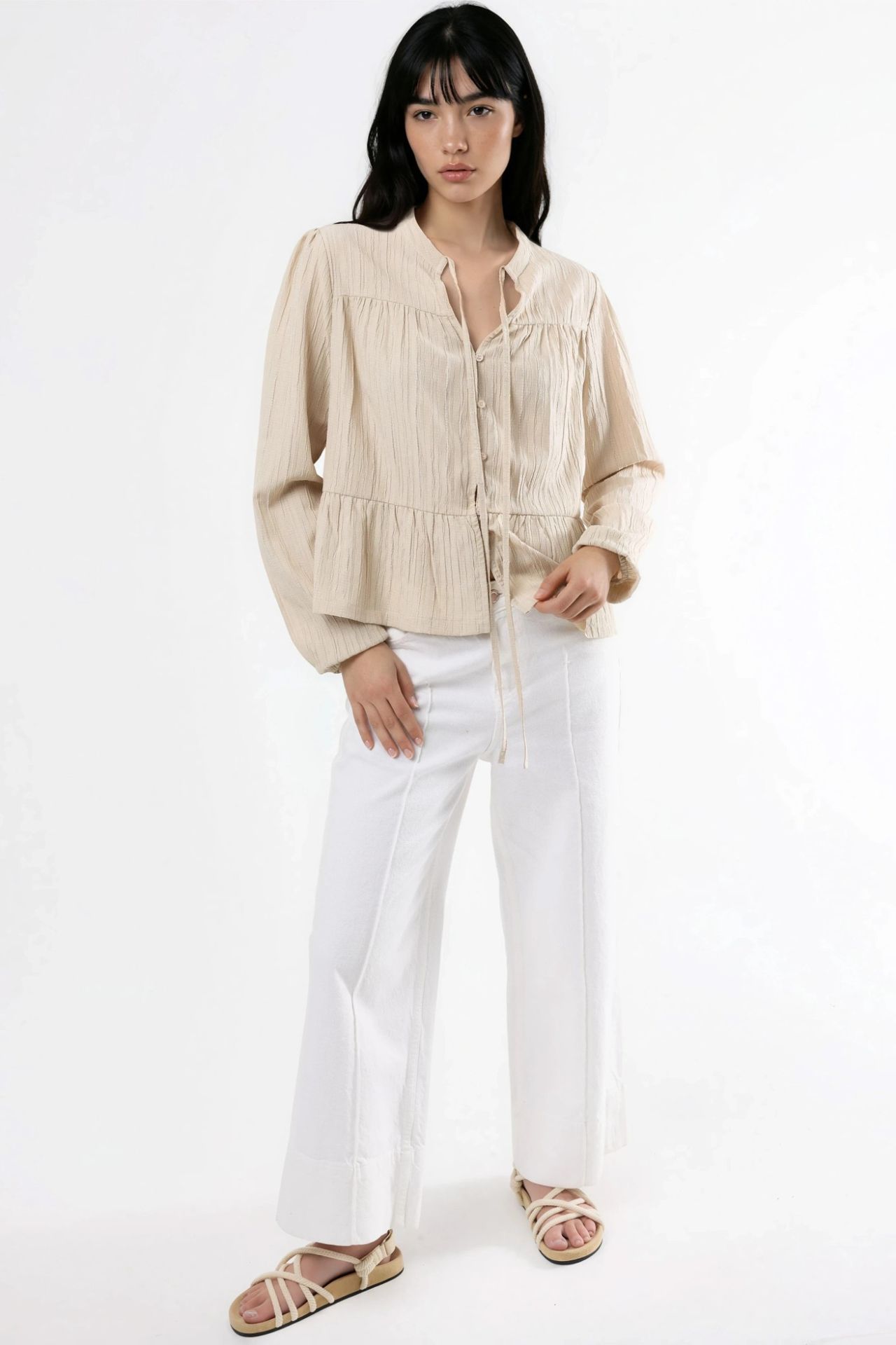 Long Sleeve Tippet Collar Blouse 5