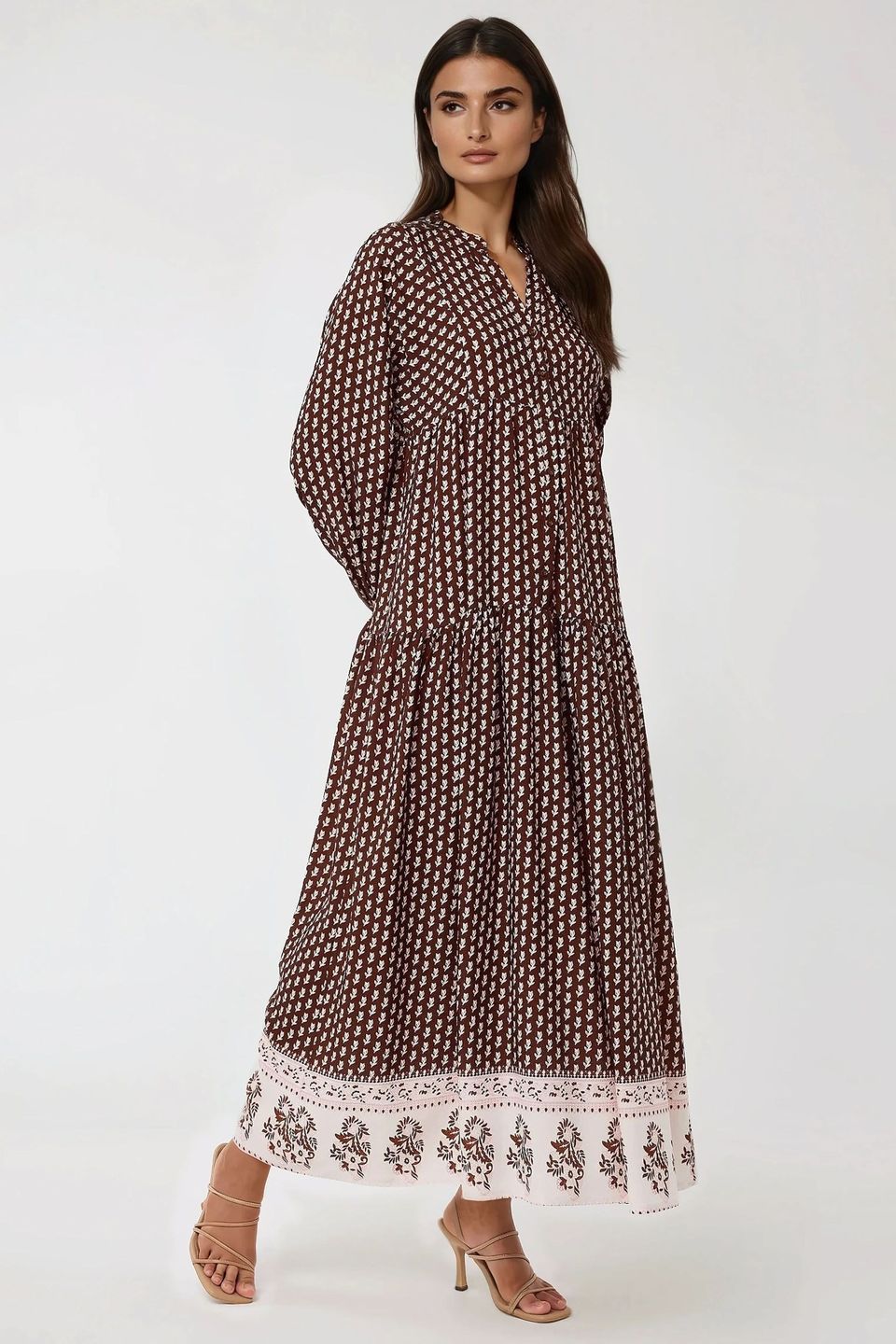 Printed V-Neck Maxi Dress