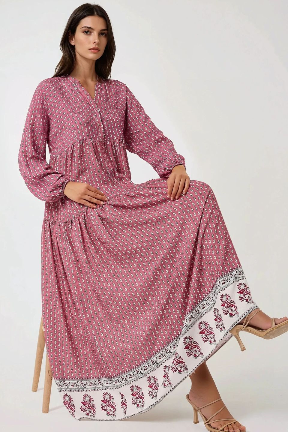 Printed V-Neck Maxi Dress