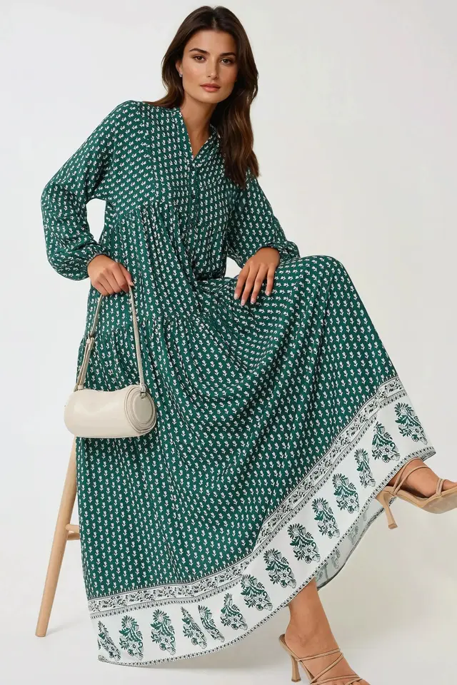 Printed V-Neck Maxi Dress