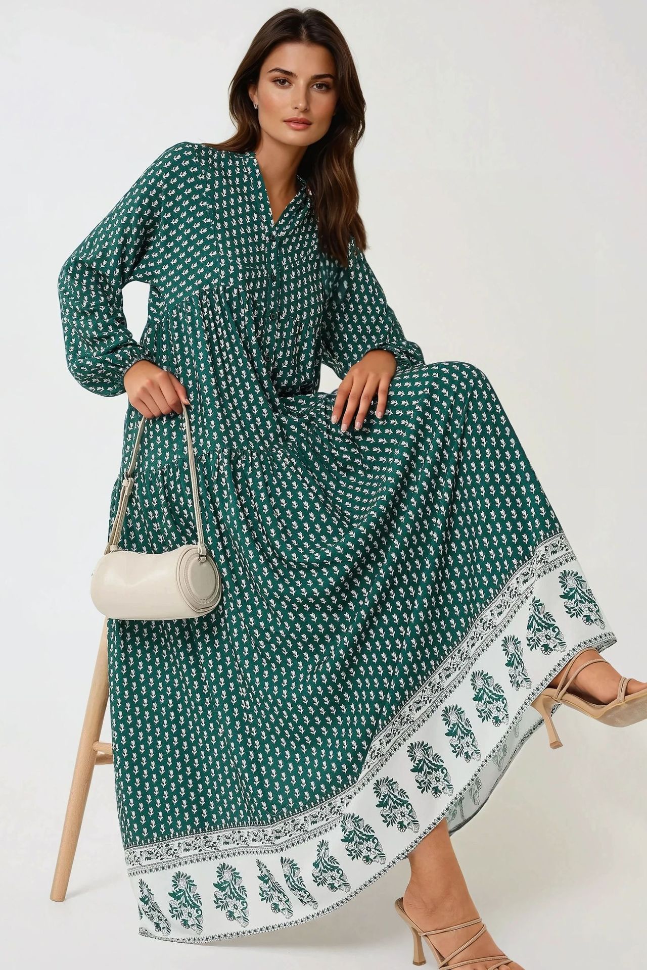 Printed V-Neck Maxi Dress