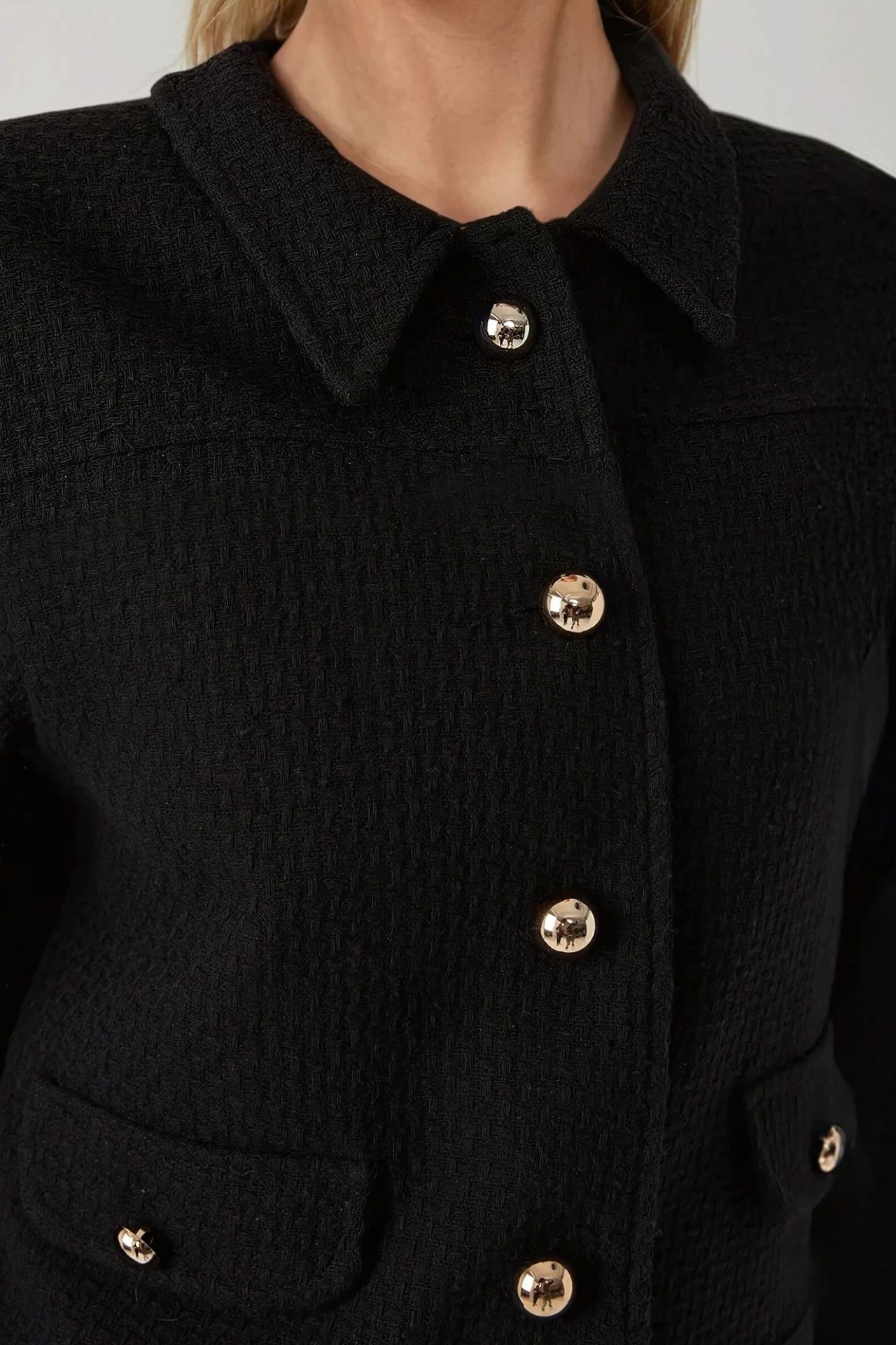 Textured Tweed Jacket with Button Closure