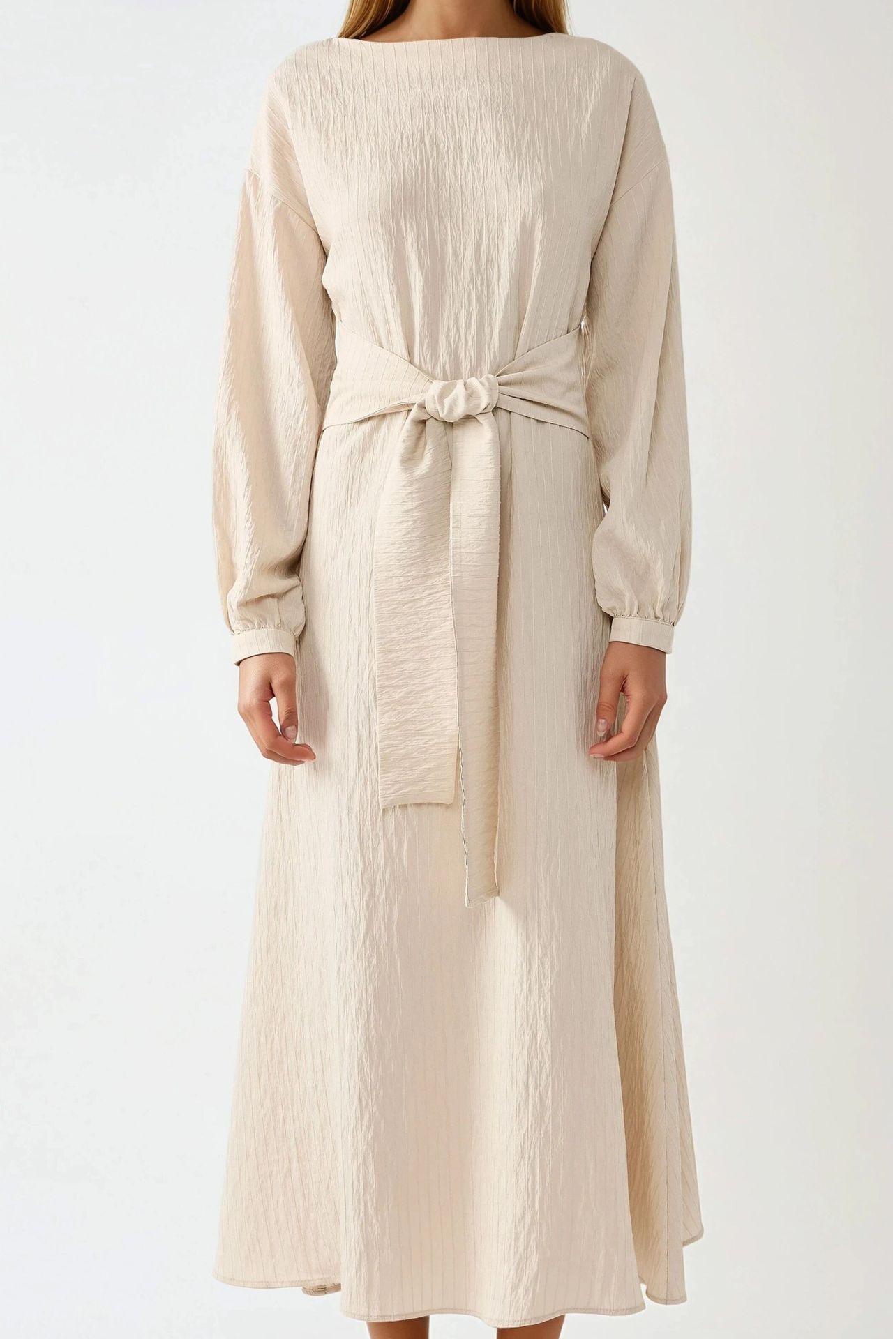 Textured Crew Neck Maxi Dress