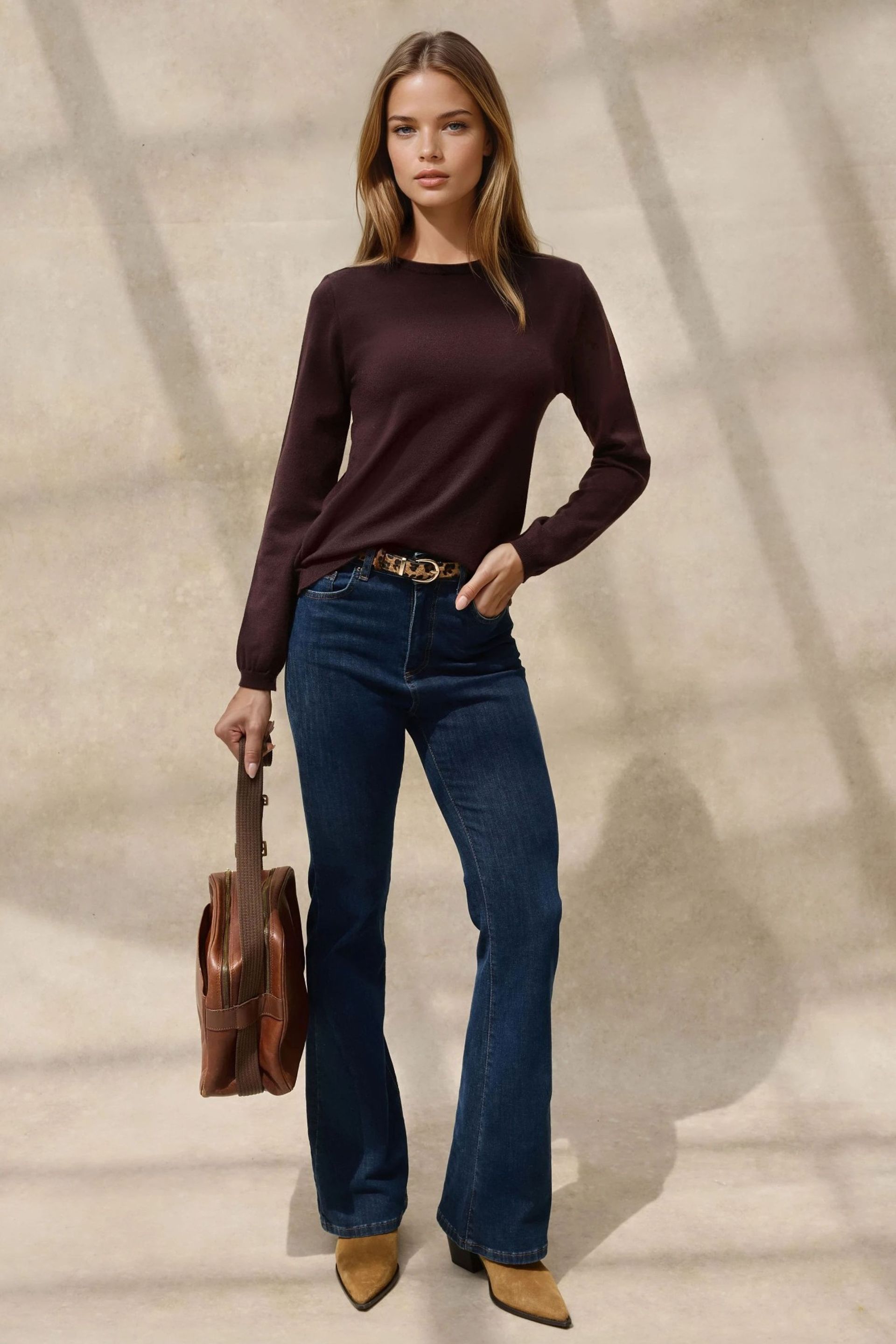 Red Viscose Blend Crew Neck Basic Sweater Women