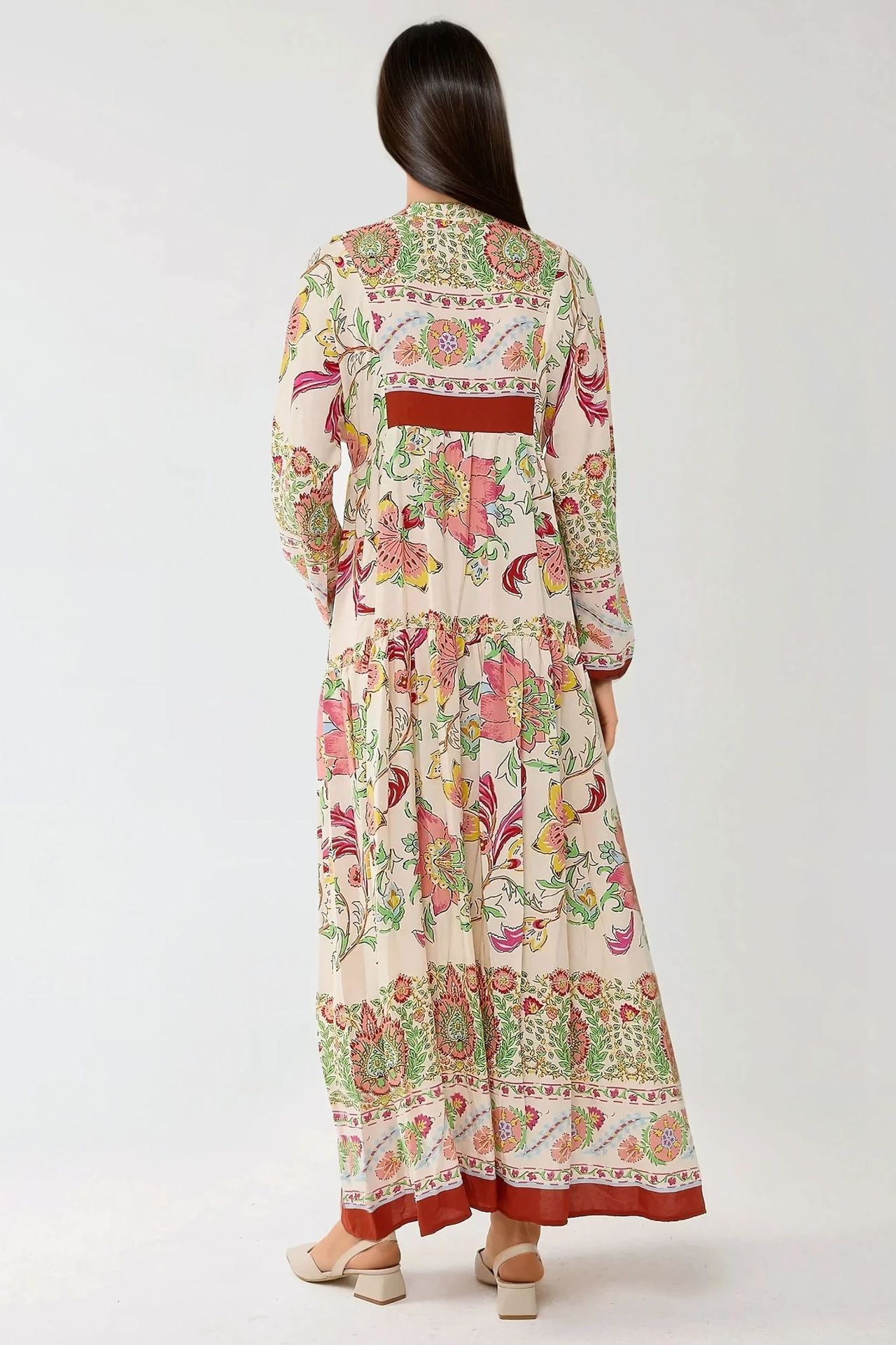 Printed Long Sleeve Viscose Maxi Dress 