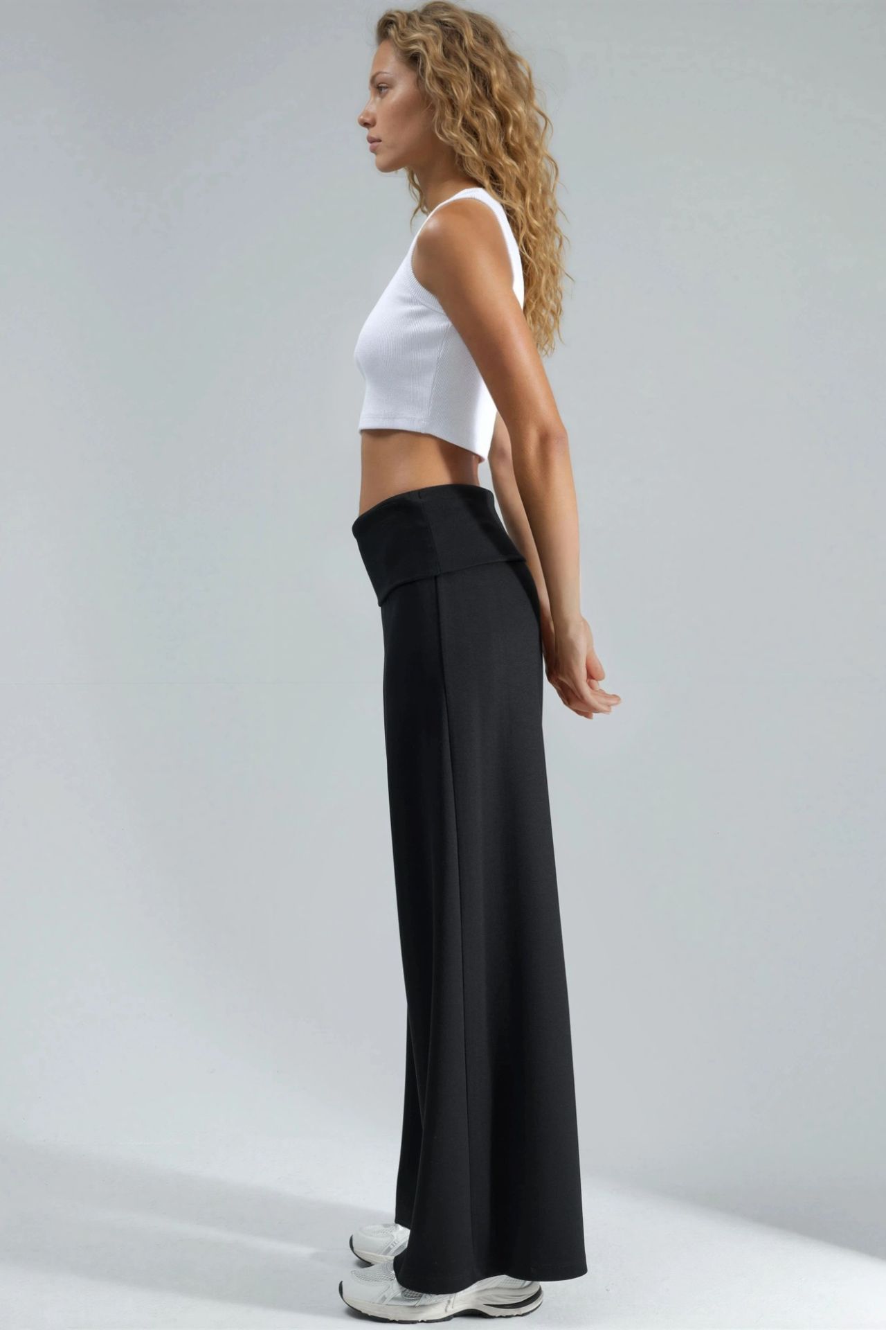 Modal Touch Folded Waist Palazzo Pants