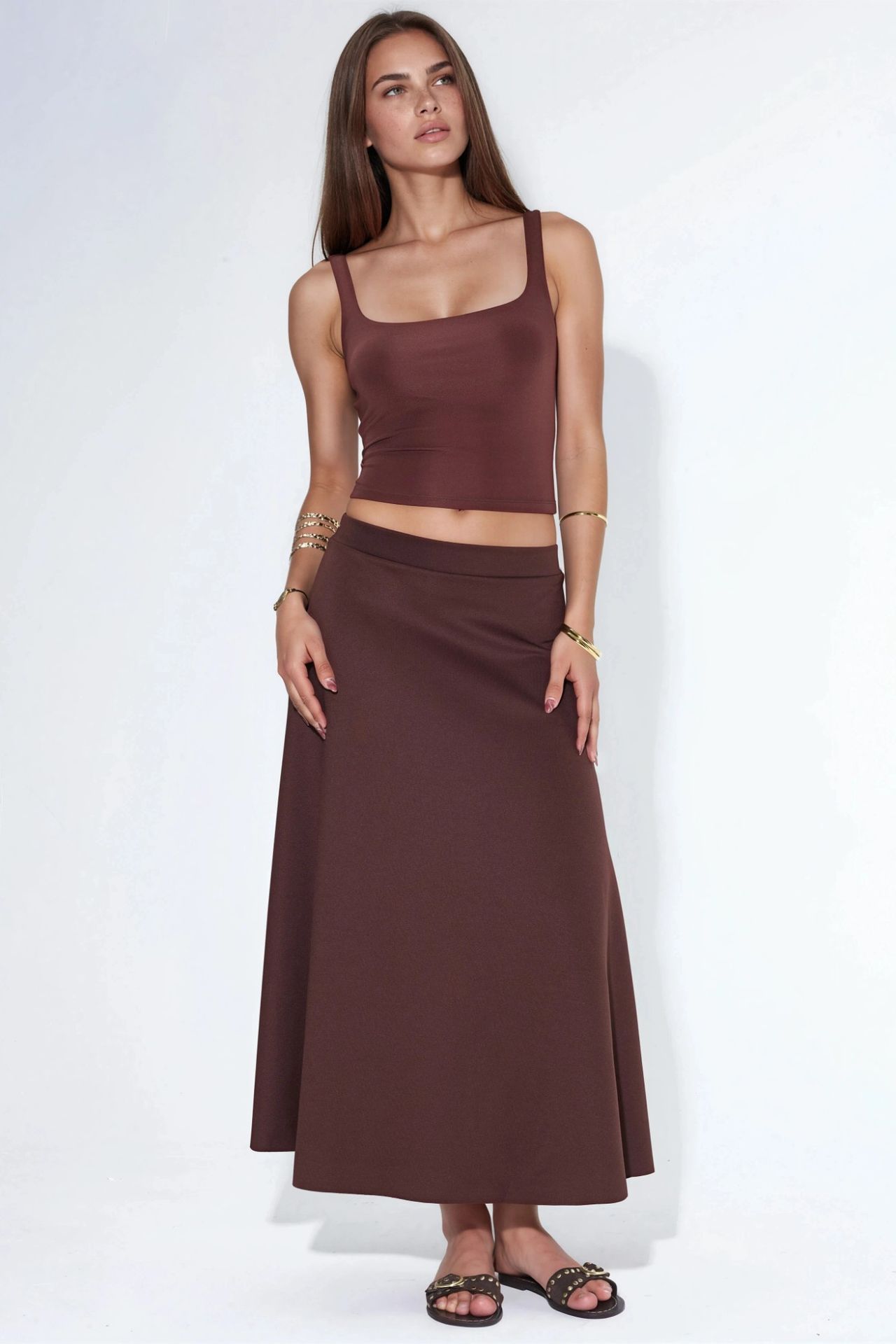 High Waist A-Line Midi Skirt 5
