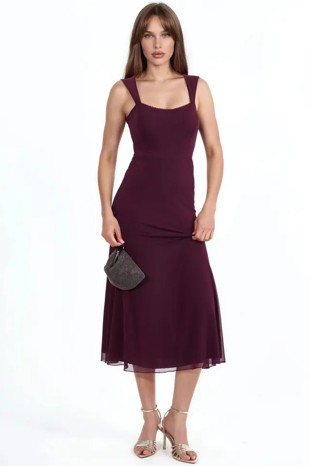 Heart Collar Midi A-Line Dress