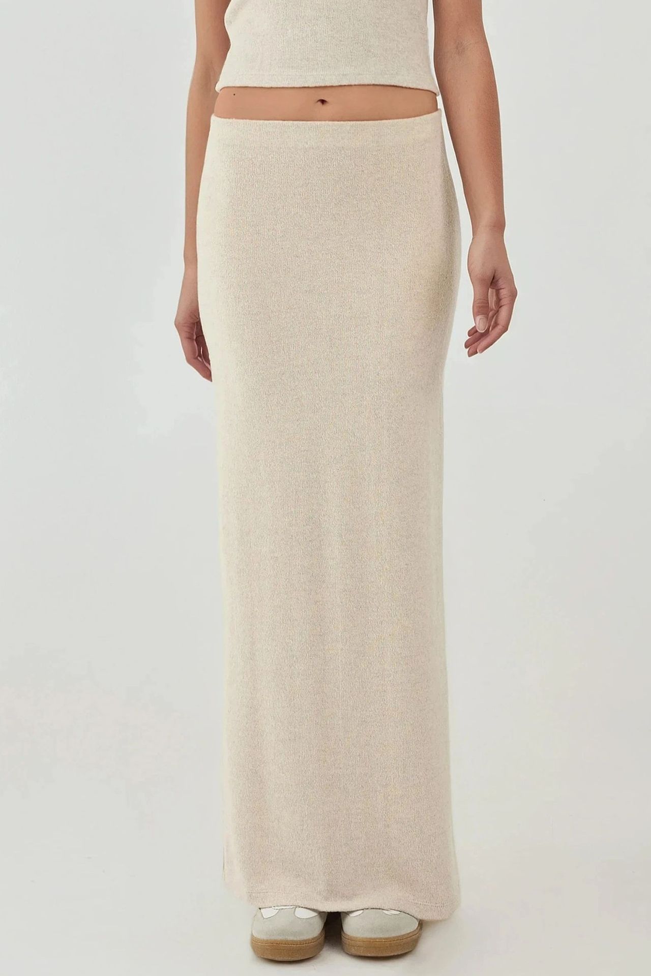 Elastic Waist Soft Textured Skirt with Slit 1