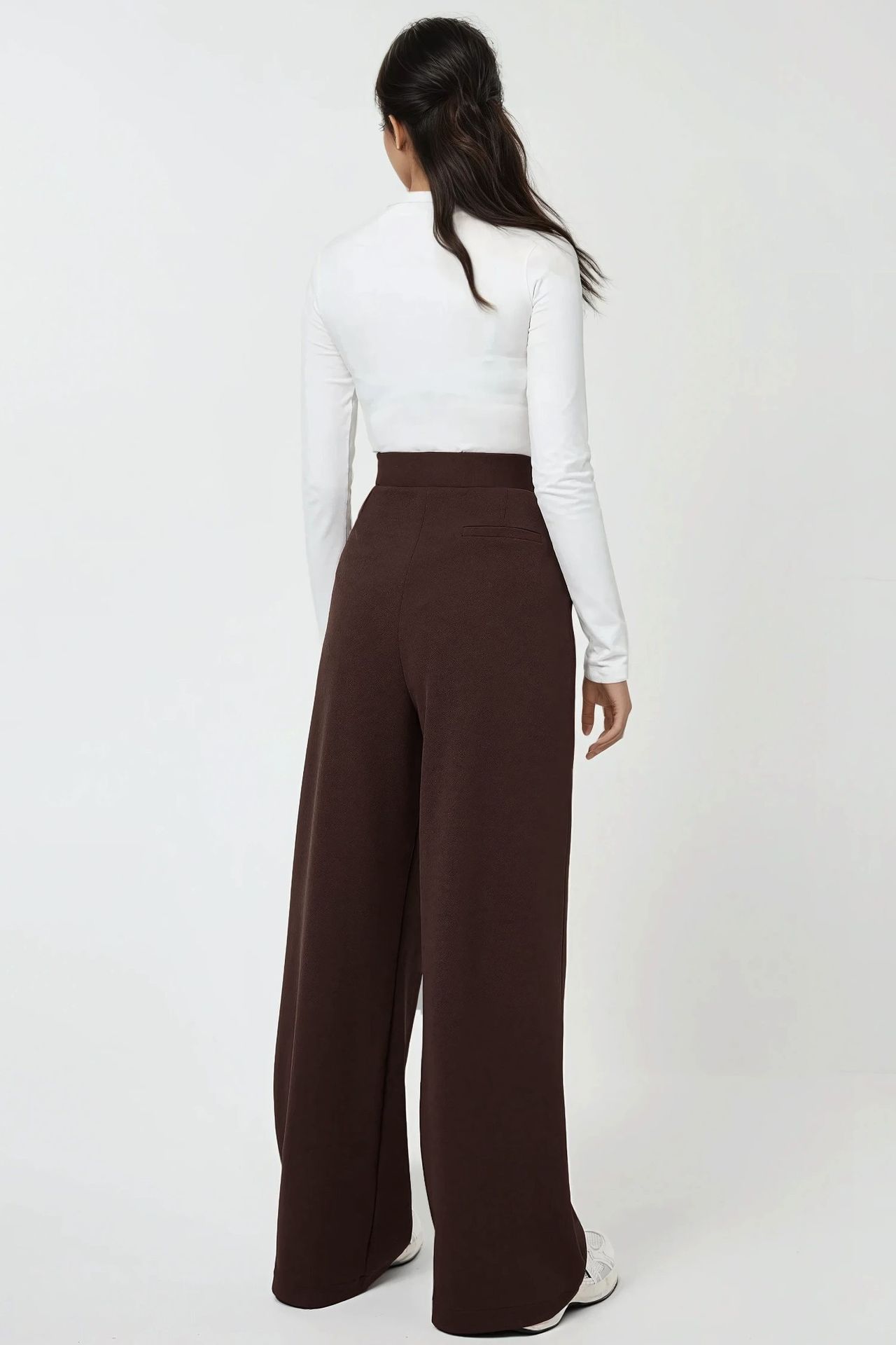 High Waist Elastic Crepe Palazzo Pants