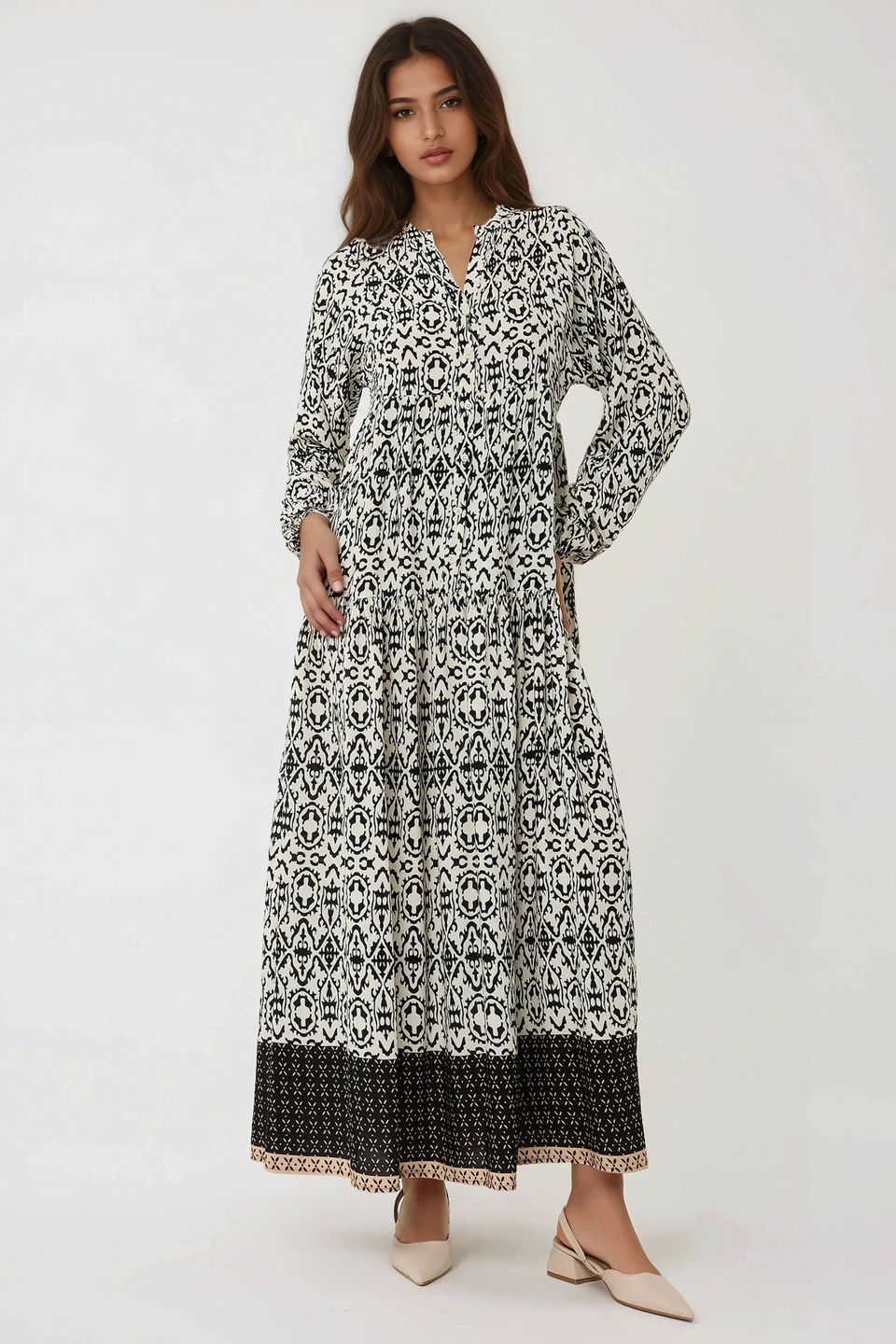 Printed Maxi Dress with Shirt Collar