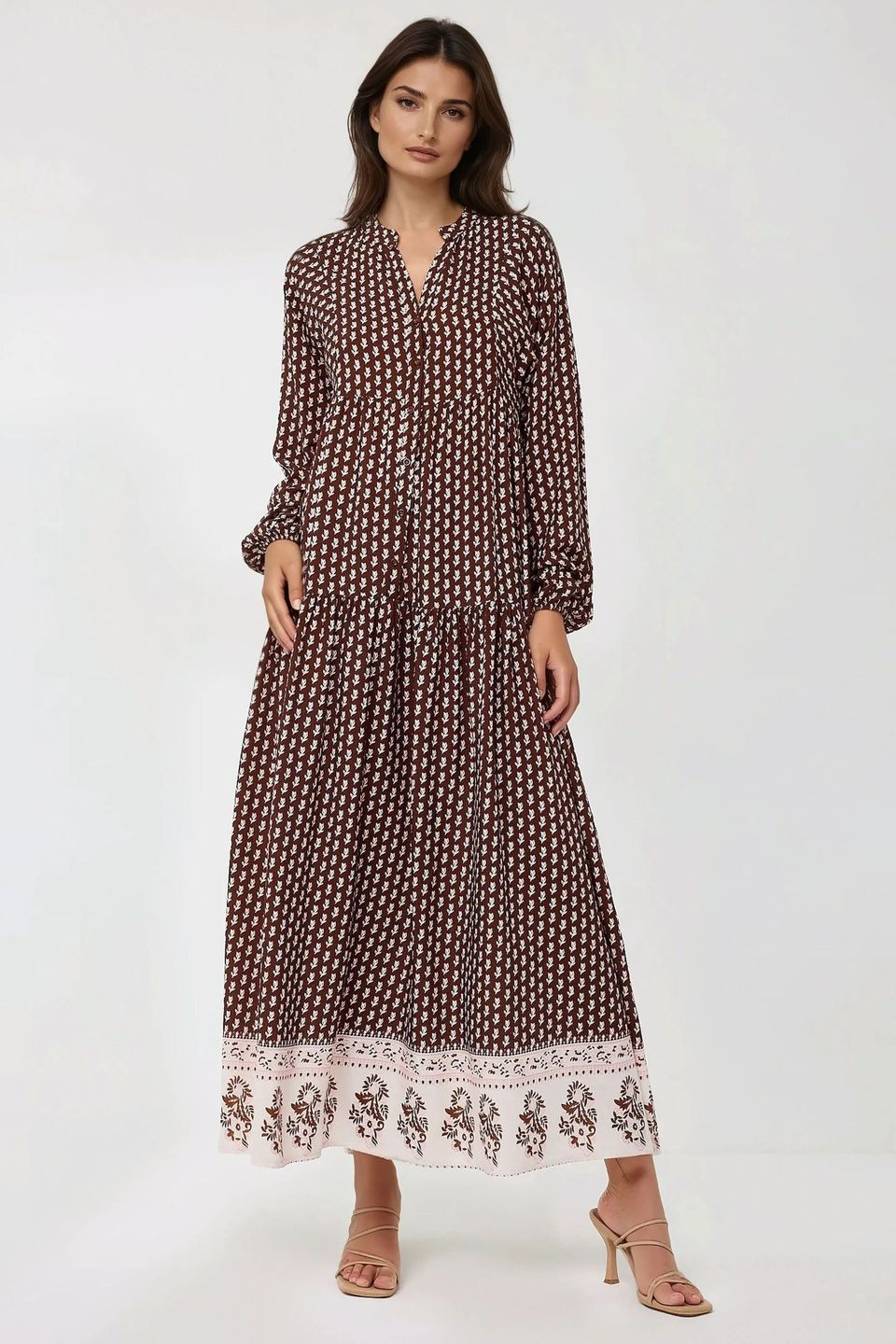 Printed V-Neck Maxi Dress