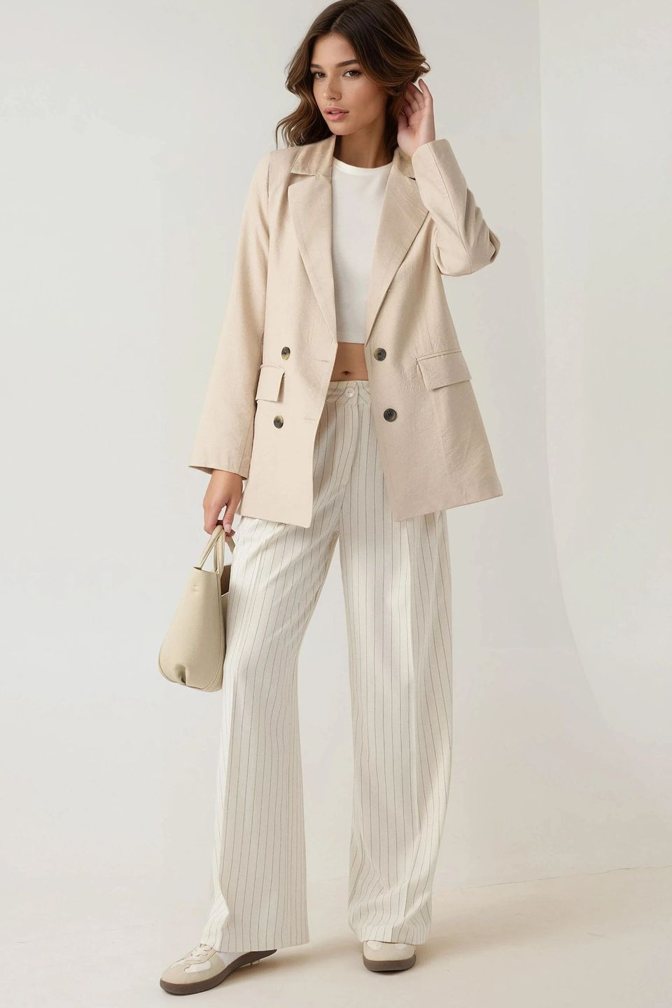 Striped Wide Leg Pleated Palazzo Pants