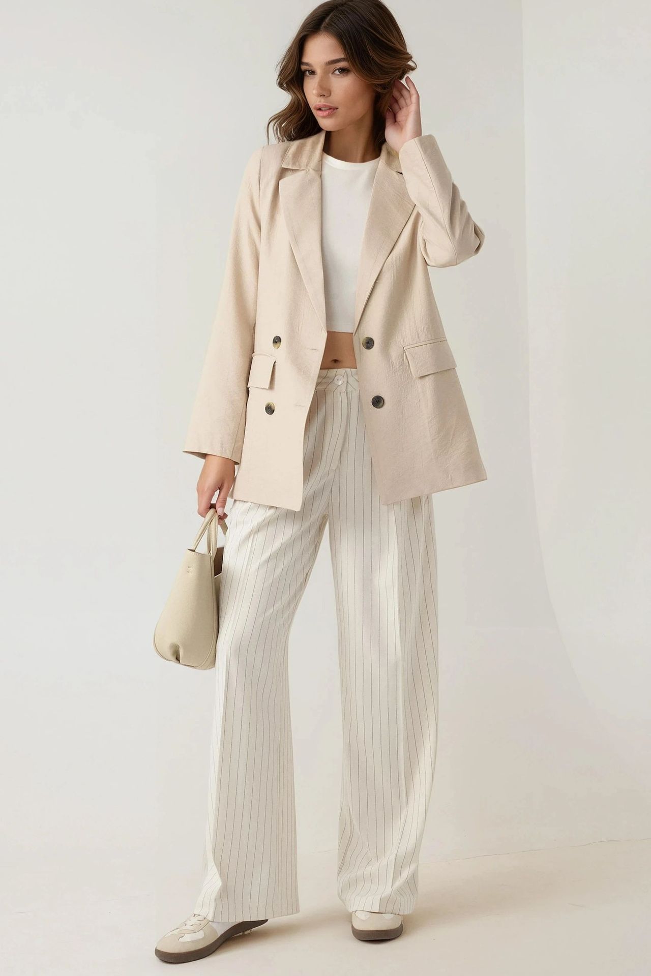 Striped Wide Leg Pleated Palazzo Pants