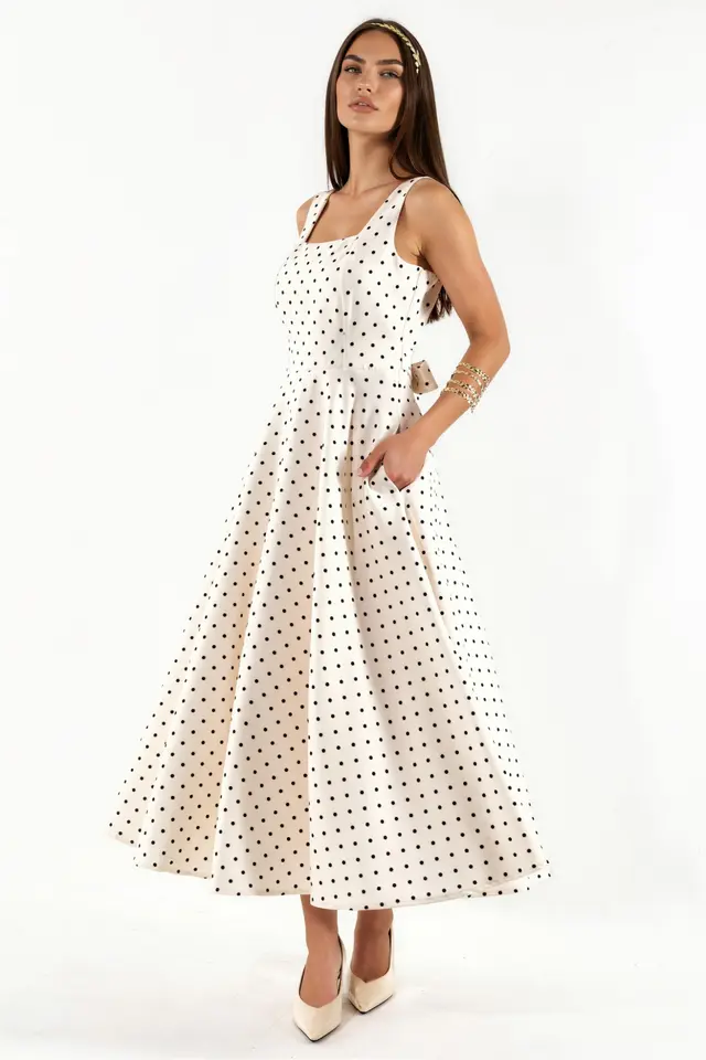 Polka Dot Tie Detail Midi Dress